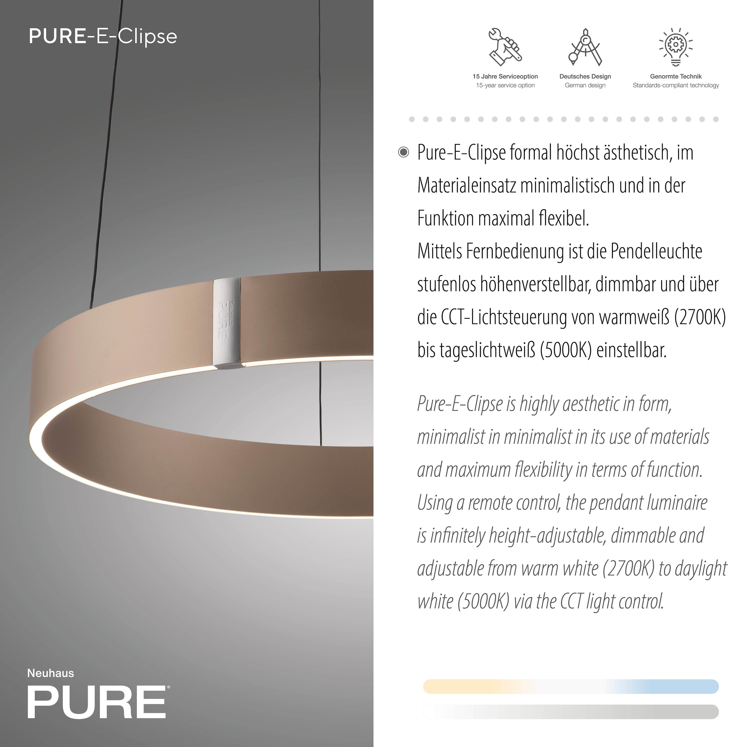 Neuhaus PURE LED Pendelleuchte »PURE E-Clipse« LED-Board 1 Stk. warmweiß - kaltweiß e-LIFT®-Funktion, CCT, dimmbar über Fernbedíenung