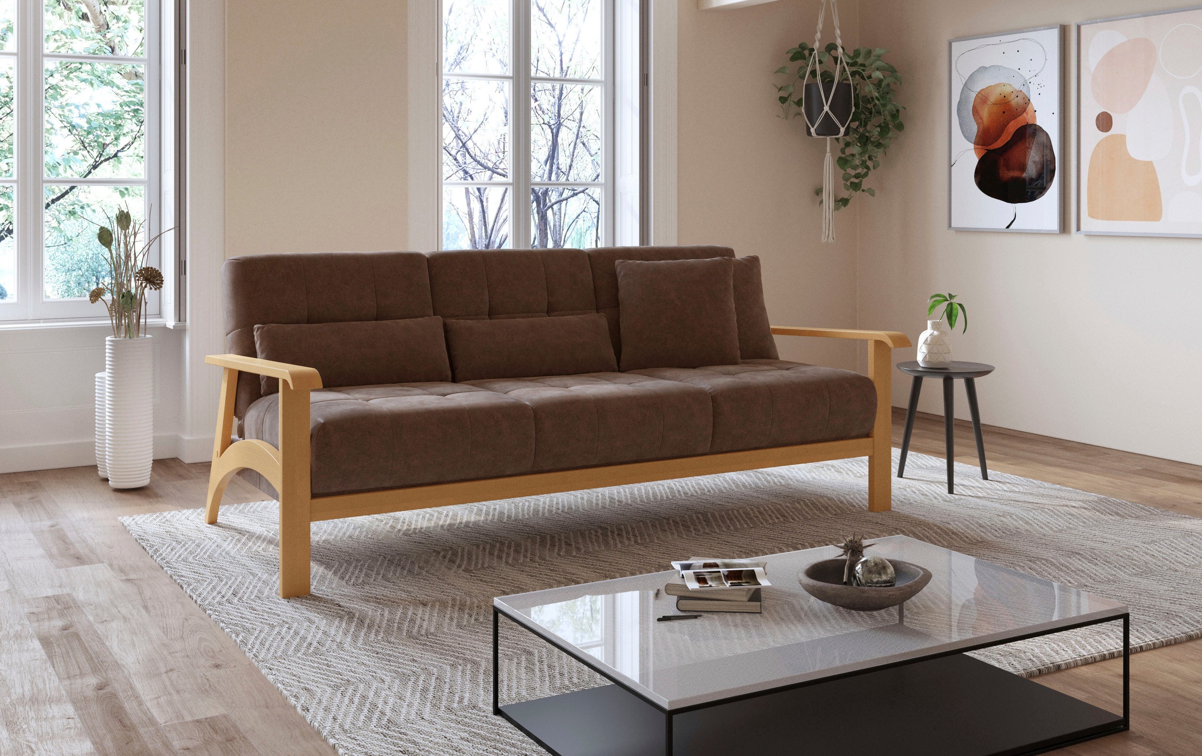 sit&more 3-Sitzer »Billund«, Armlehnen aus eichefarbigem Buchenholz, verschiedene Bezüge und Farben