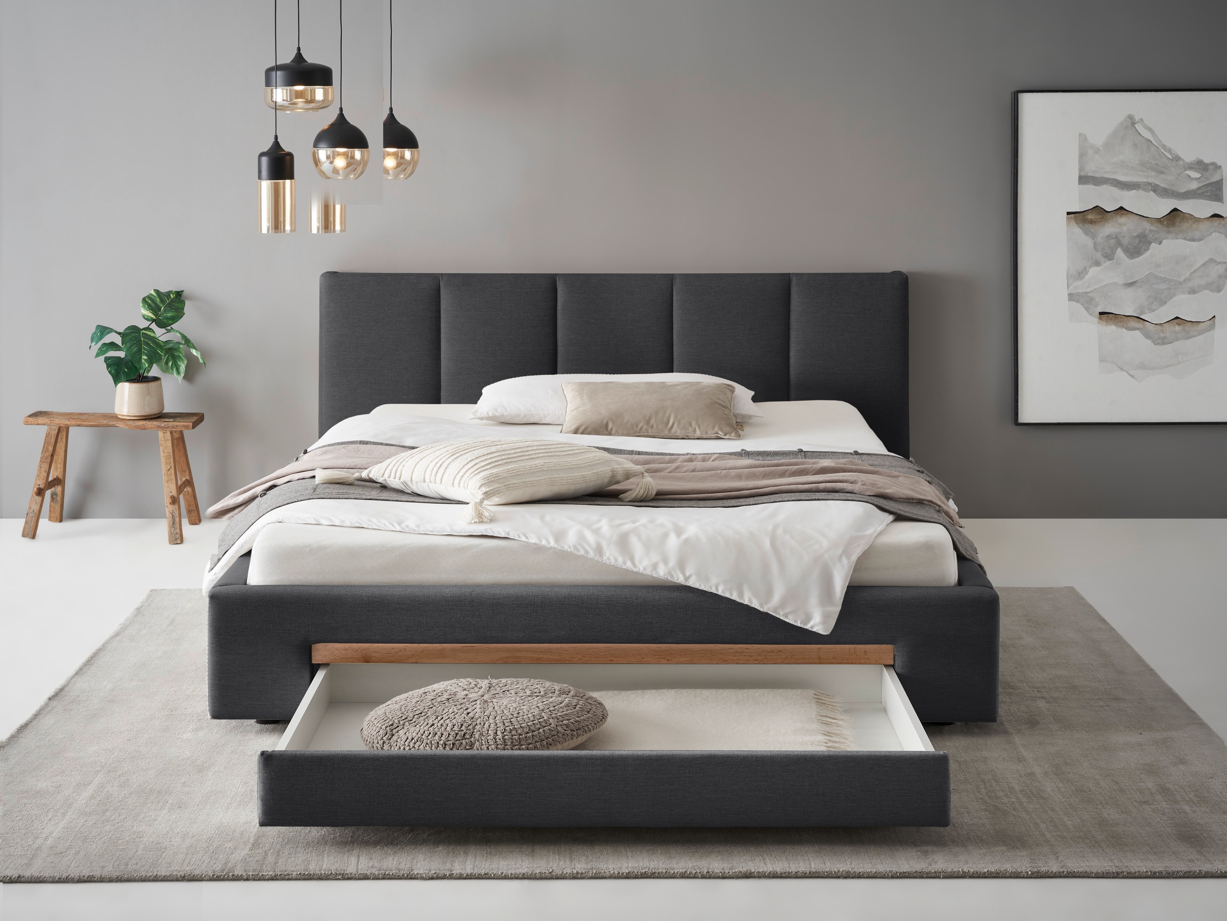 INOSIGN Polsterbett »CiTY/GiRON, Bettgestell mit Bettkasten, gepolstertes Stauraumbett«, mit Hundebett oder Stauraumschublade, Bezug Cord-oder Leinenoptik