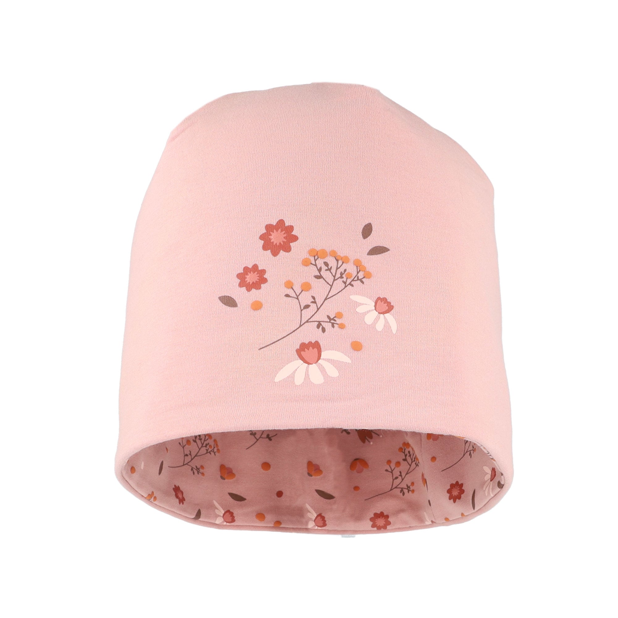 MAXIMO Beanie Wendemütze, herbstlicher Blumen-Alloverprint, unifarbene Innenseite
