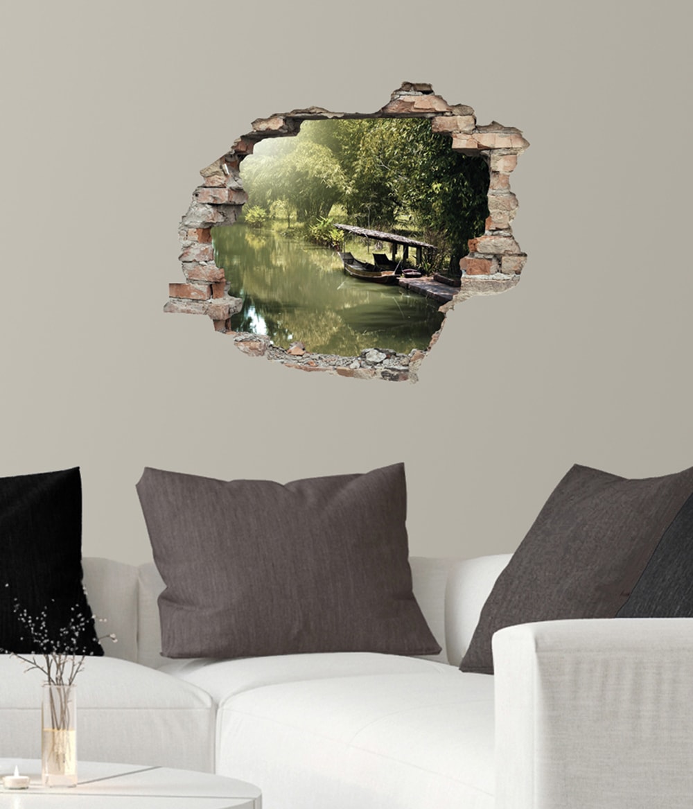 queence Wandtattoo »Fluss« Wandsticker, Wandbild, selbstklebend, 3D, Wanddurchbruch