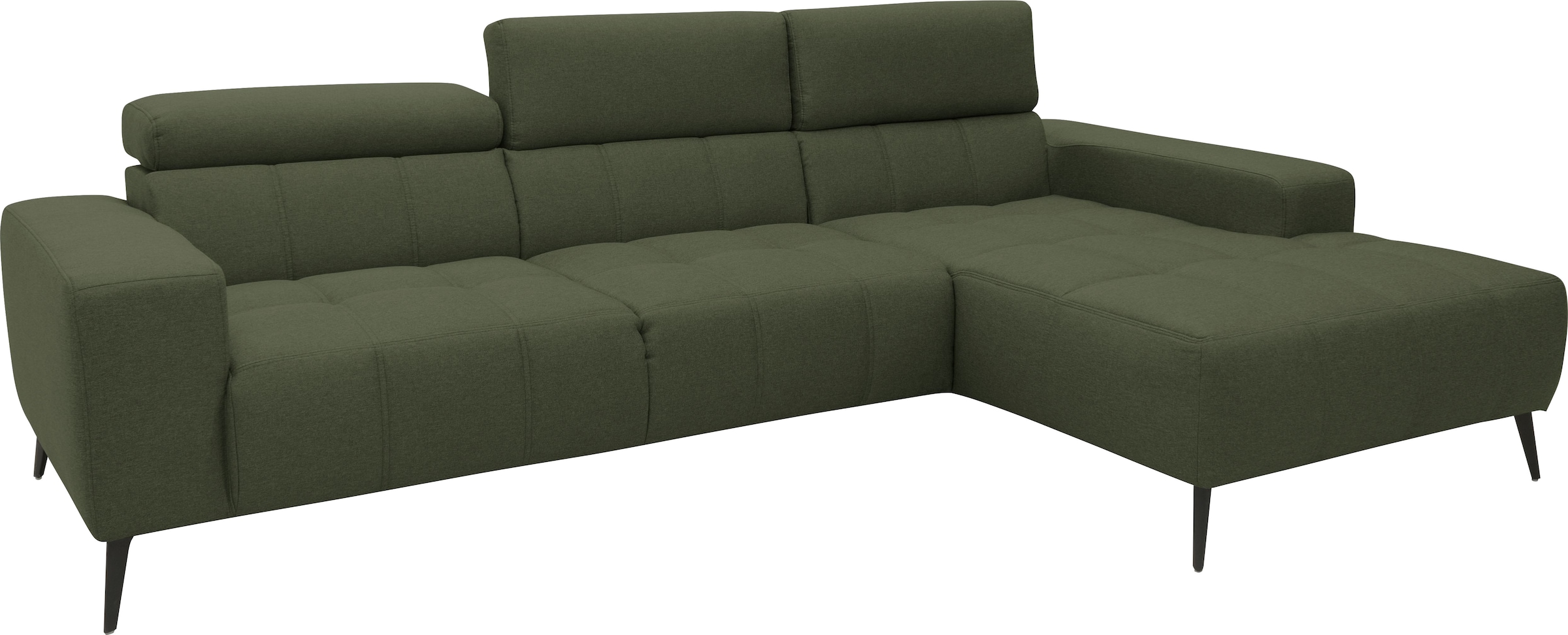 DOMO collection Ecksofa »Trento L-Form, mit Kufenfuß oder Einzelfuß«, wahlweise mit Kopfteilverstellung, Recamiere links/rechts bestellbar