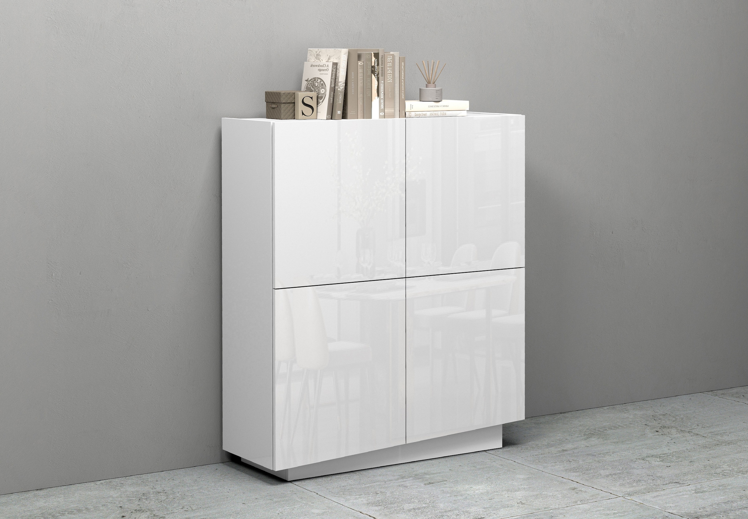 INOSIGN Highboard »VELA, Highboard, Höhe 120 cm,Design mit schrägen Türen«, (1 St.), Made in Italy, Maße-B/T/H: 100x35x120,hohes Sideboard,Anrichte,Kommode