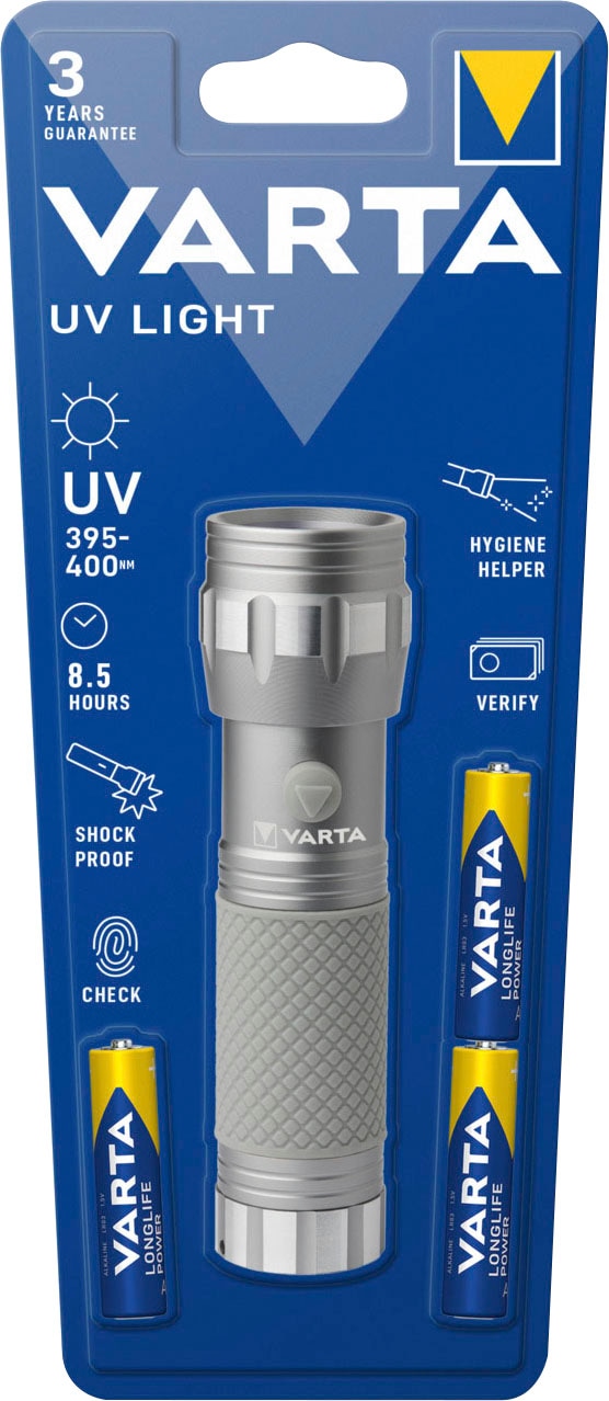 VARTA Taschenlampe »UV Licht«, (Set), Leuchte macht Unsichtbares sichtbar Hygienehilfe mit Schwarzlicht