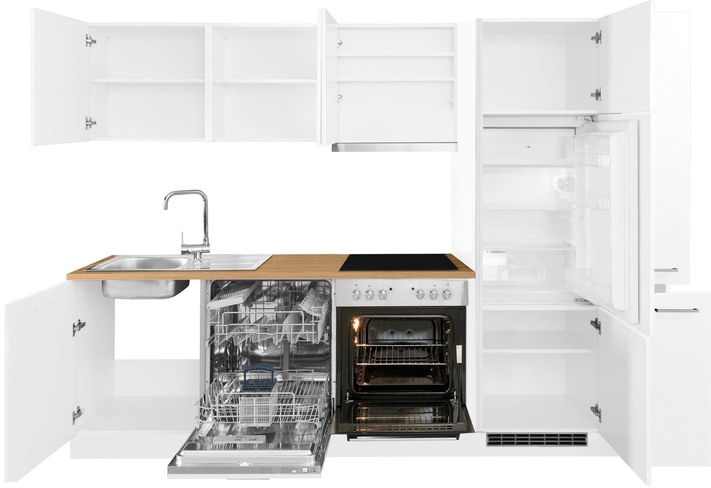 KOCHSTATION Küchenzeile »KS-Kehl«, mit E-Geräten, Breite 270 cm, inkl. Kühlschrank und Geschirrspüler