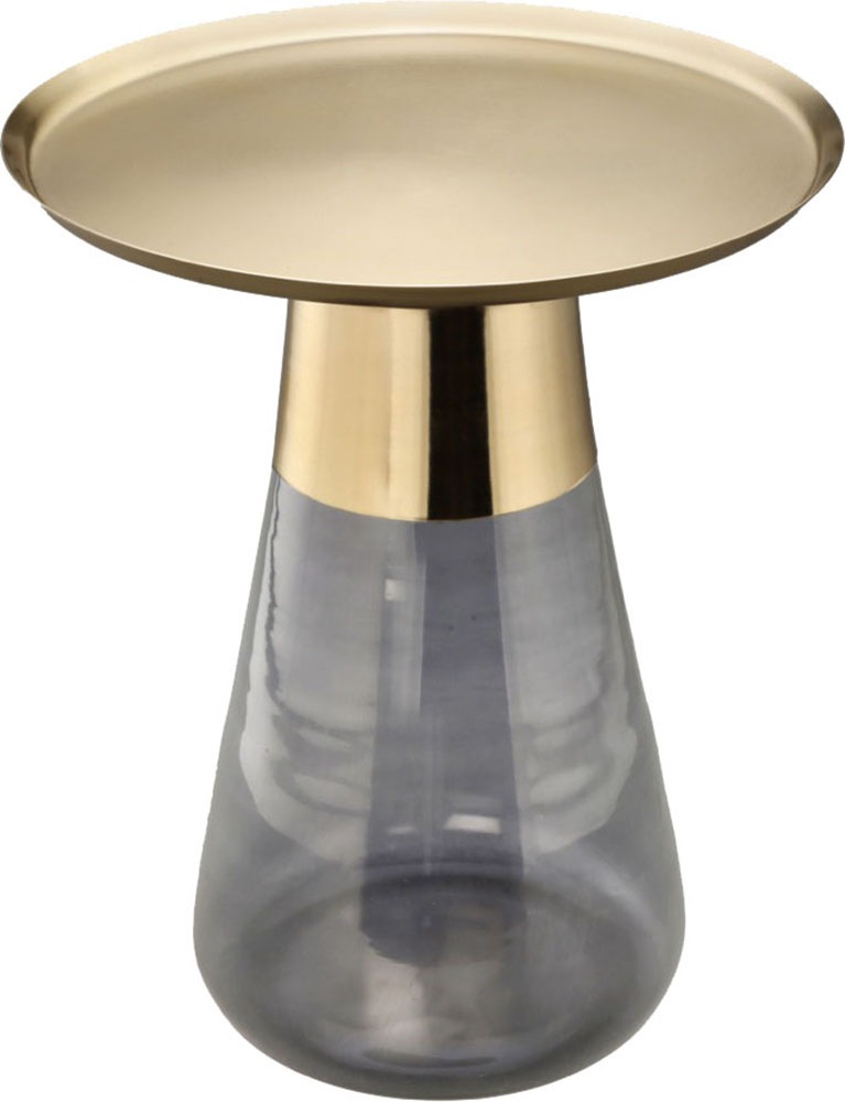 Kayoom Beistelltisch »Roman 225, mundgeblasener Glaskorpus«, (1 St.), mundgeblasener Glaskorpus, Retro-Design, goldene Metall-Tischplatte