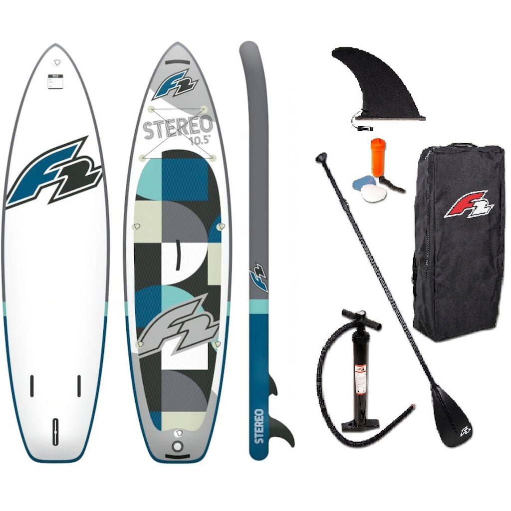 F2 Inflatable SUP-Board »Stereo 10,5 grey«, (Packung, 5 tlg.)