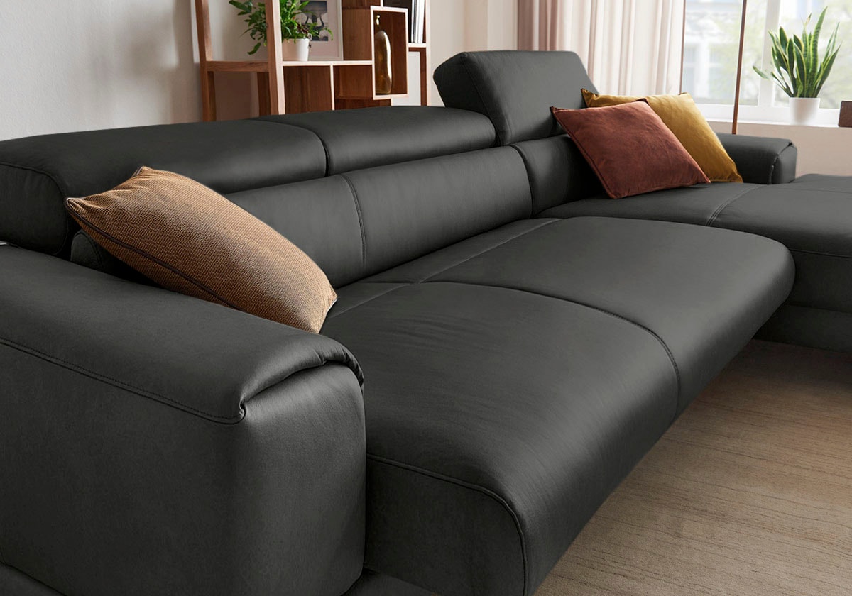 W.SCHILLIG Ecksofa »piedroo, Designsofa mit tollem Sitzkomfort, bequem und elegant, L-Form«, Kopfteilverstellung, wahlweise mit Sitztiefenverstellung, Breite 343cm