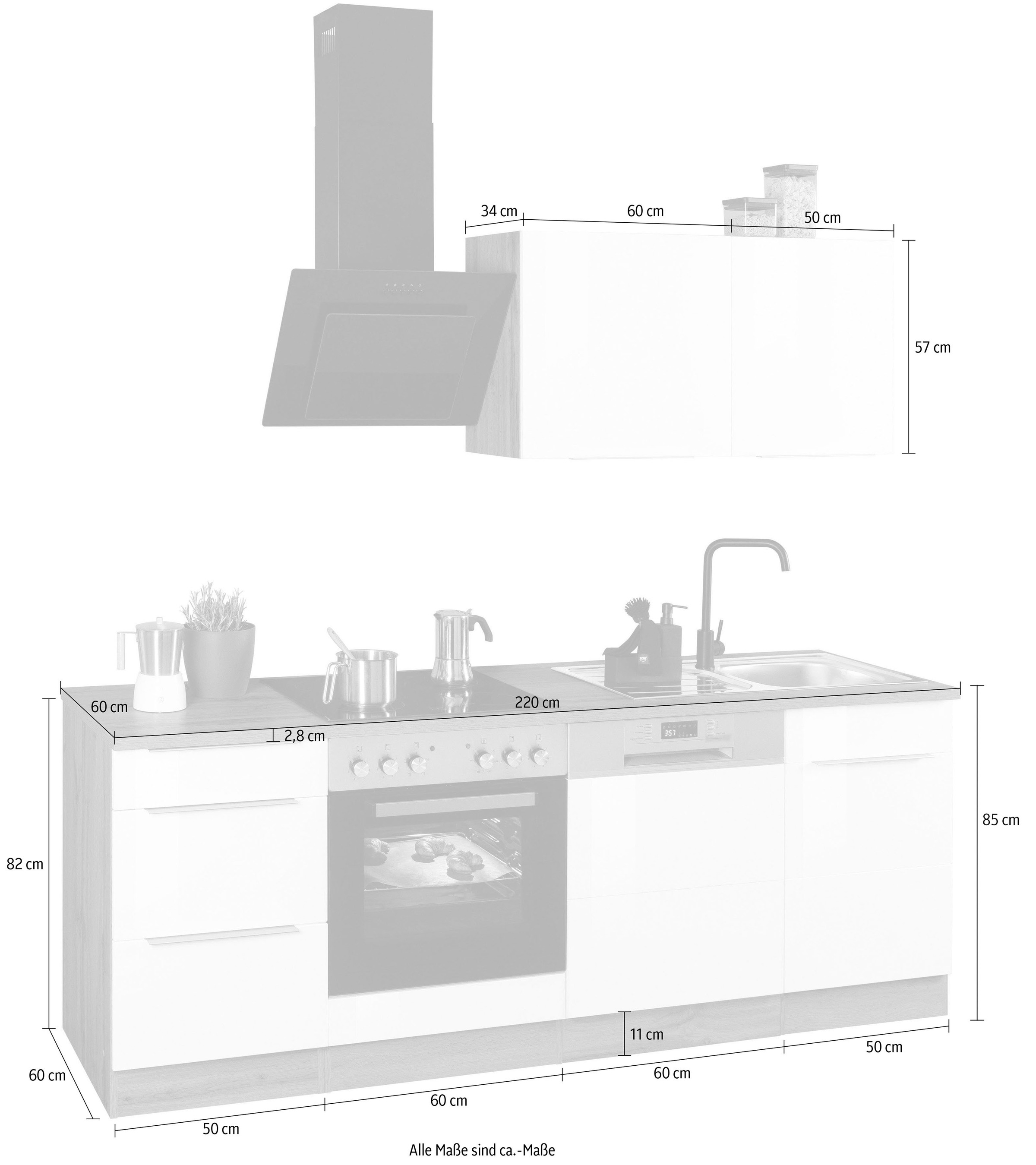 HELD MÖBEL Küchenzeile »Brindisi«, Breite 220 E-Geräten, mit Shop Online im cm bestellen OTTO