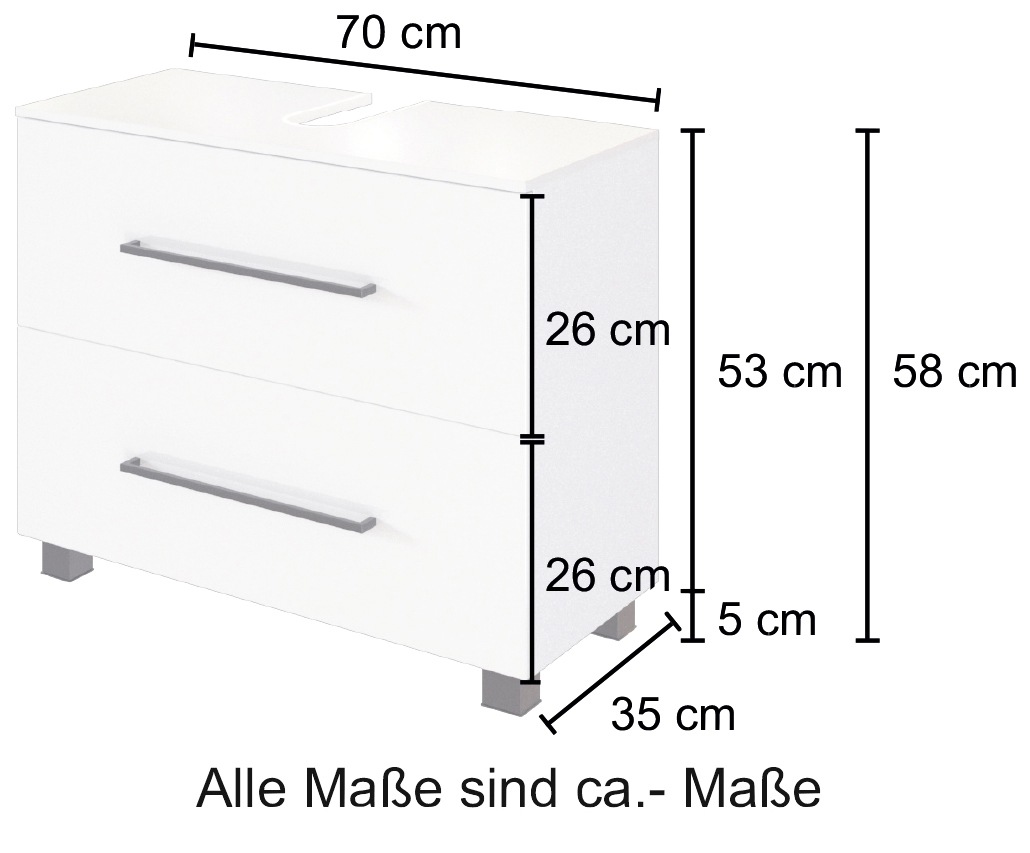 welltime Waschbeckenunterschrank »Luena«, Breite 70 cm, mit Siphonausschnitt