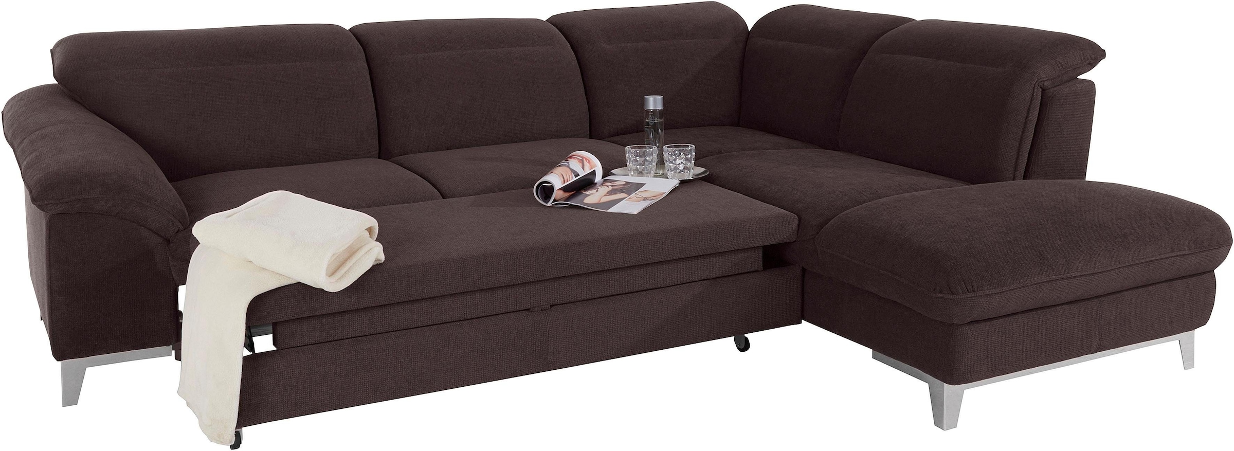 COTTA Polstergarnitur »Teresa L-Form«, (Set), Set bestehend aus: Ecksofa mit Kopfteilverstellung & Hocker