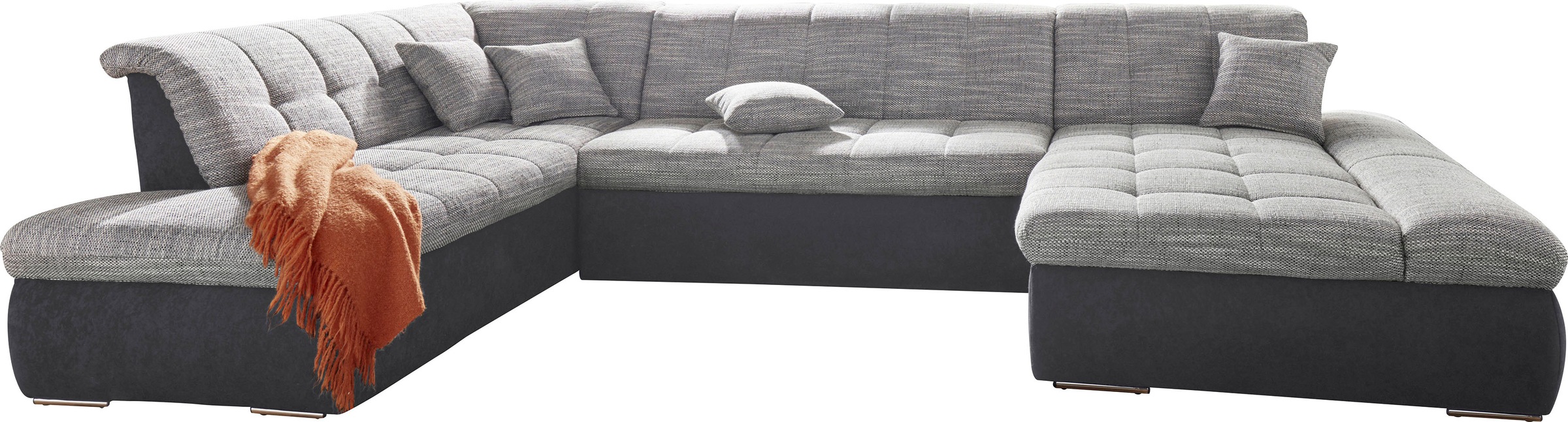 DOMO collection Wohnlandschaft »PB MORIC wahlweise mit Bettfunktion und Armteilverstellung   U-Form« XXL-Format B/T/H: 353/216/80 cm, feine Steppung, incl. Zierkissen