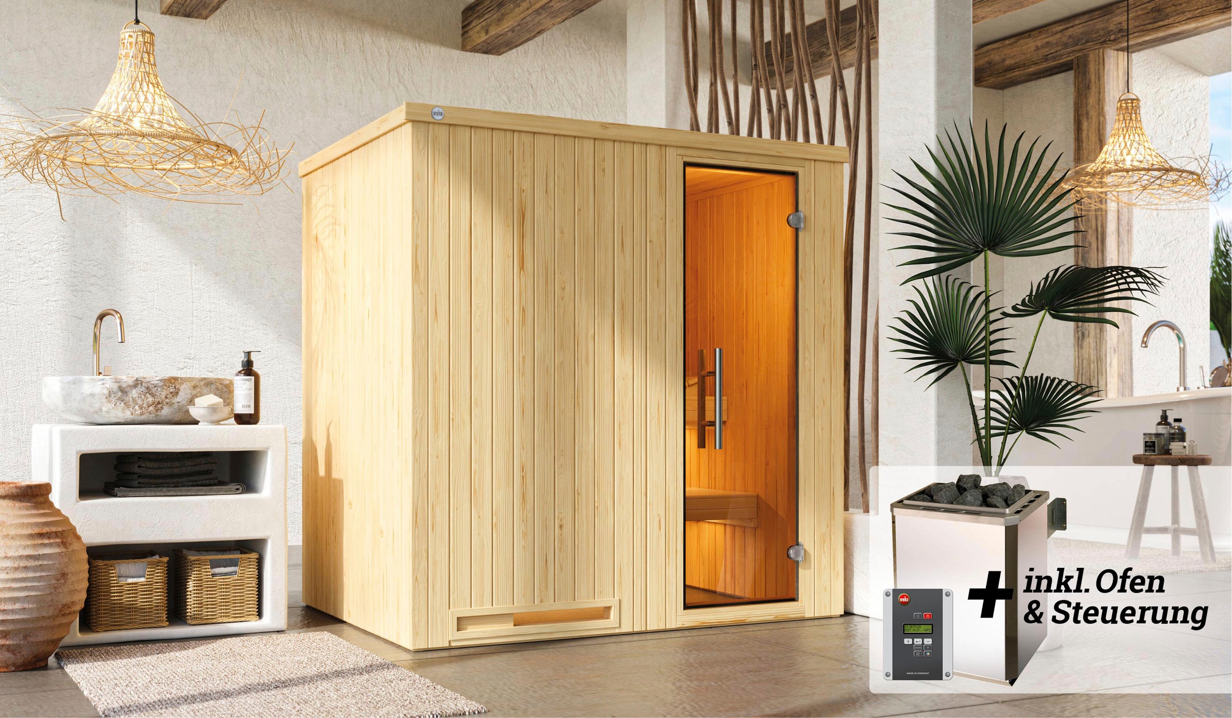 weka Sauna »Halmstad«, 7,5 kW-Ofen mit digitaler Steuerung