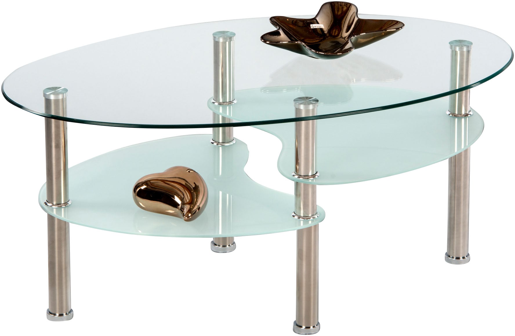 Stolkom Couchtisch »Wave Glastisch, Wohnzimmertisch, Beistelltisch Glas BxHxT 90x41x55 cm«, Sicherheitsglas 8mm stark, Ablage in Milchglas, Tisch Oval