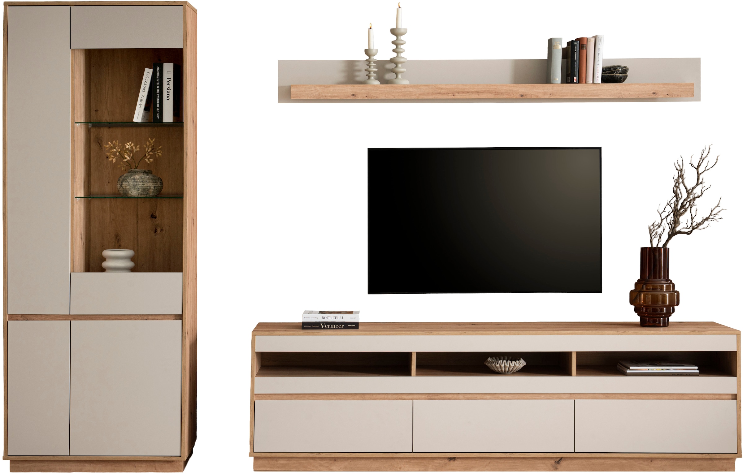 Home affaire Wohnwand »Sonora, moderne Anbauwand, Komplettset in Kaschmir/Eiche« Komplett-Set, 3 Stk. tlg.