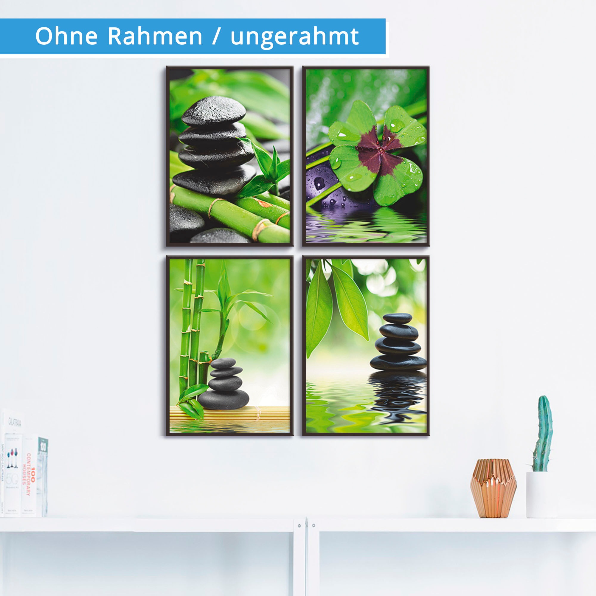 Artland Poster Wandbild, Wasser«, (4 St.), Zen, Zen Wandposter »Glücksklee Bild, online Poster, Steinpyramide bei OTTO