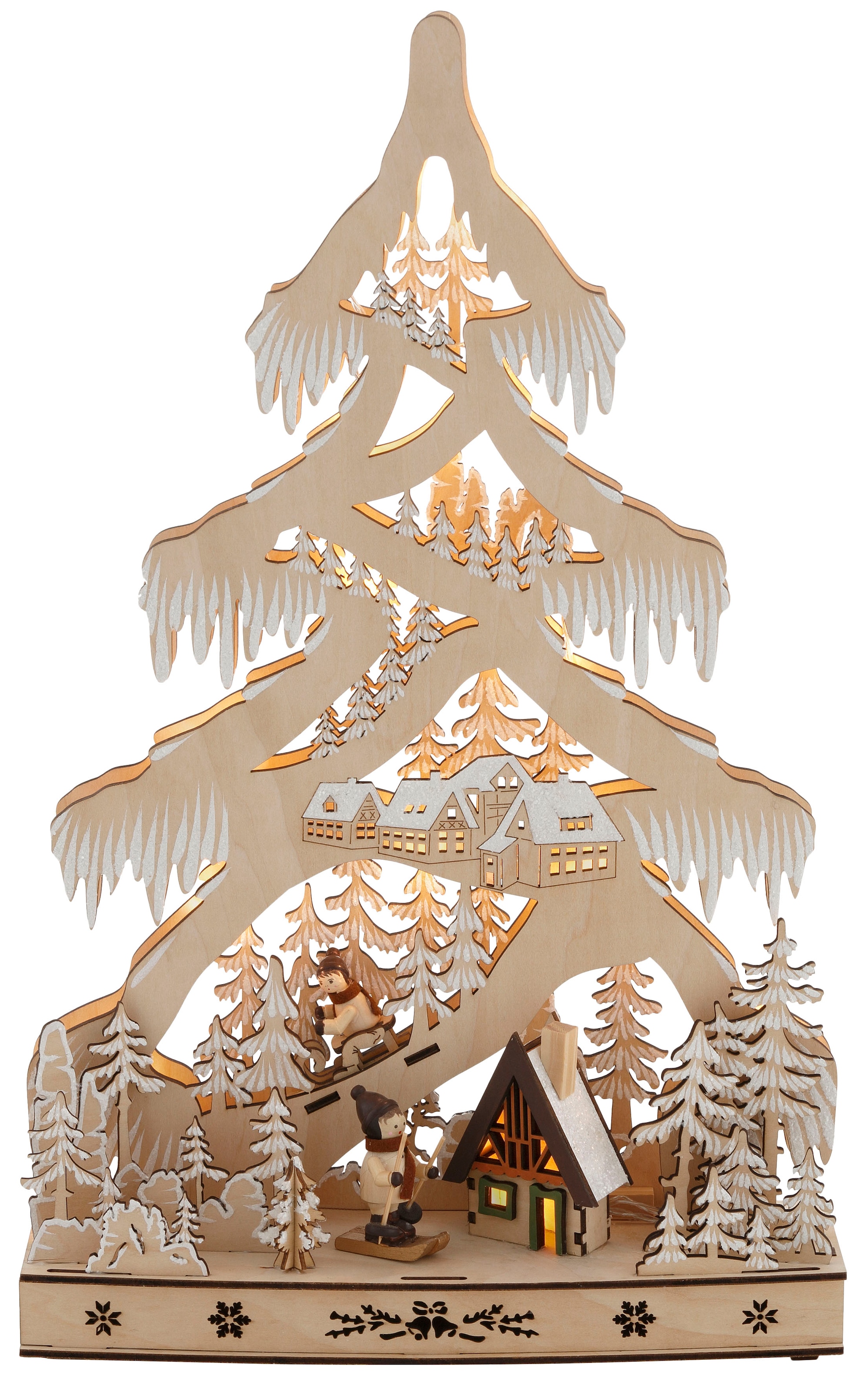 Home affaire LED Baum »Schneelandschaft«, mit Hütte und Skifahrern, Höhe ca. 48 cm