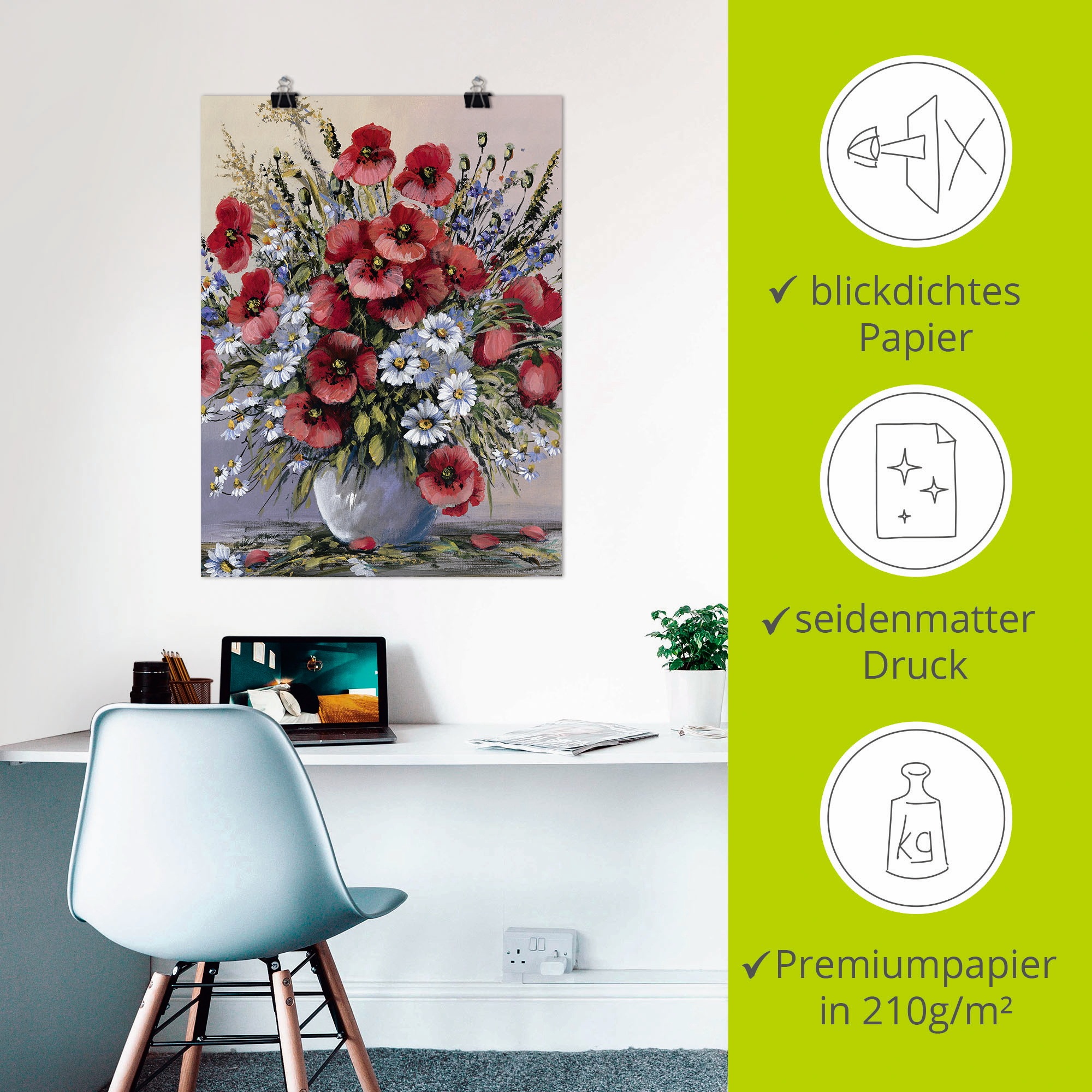 Artland Wandbild »Rote Mohnblumen« Blumen 1 Stk. tlg. als Leinwandbild, Poster in verschied. Größen