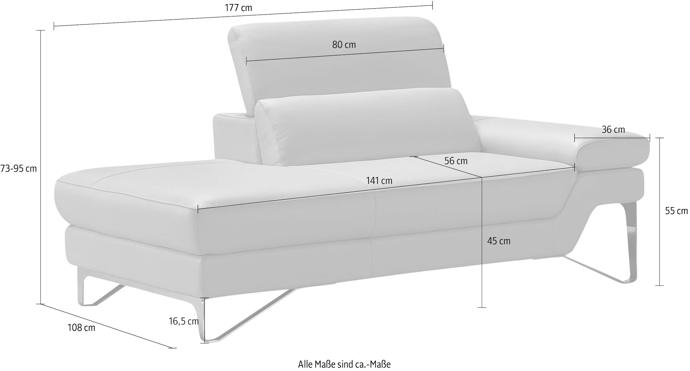 Egoitaliano Ottomane »Princess, elegantes Designsofa mit erstklassigem Sitzkomfort,« inkl. verstellbarem Kopfteil und edle Designmetallfüße