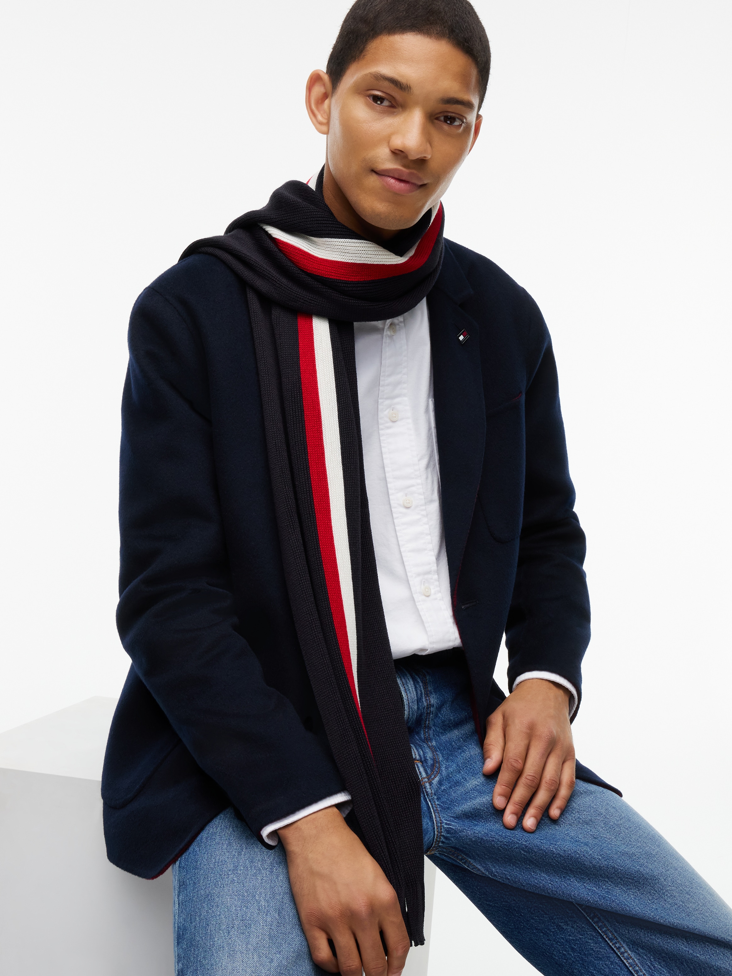 Tommy Hilfiger Strickschal »TH RWB RASHELLE SCARF« aus Wollmix mit Global-Streifen