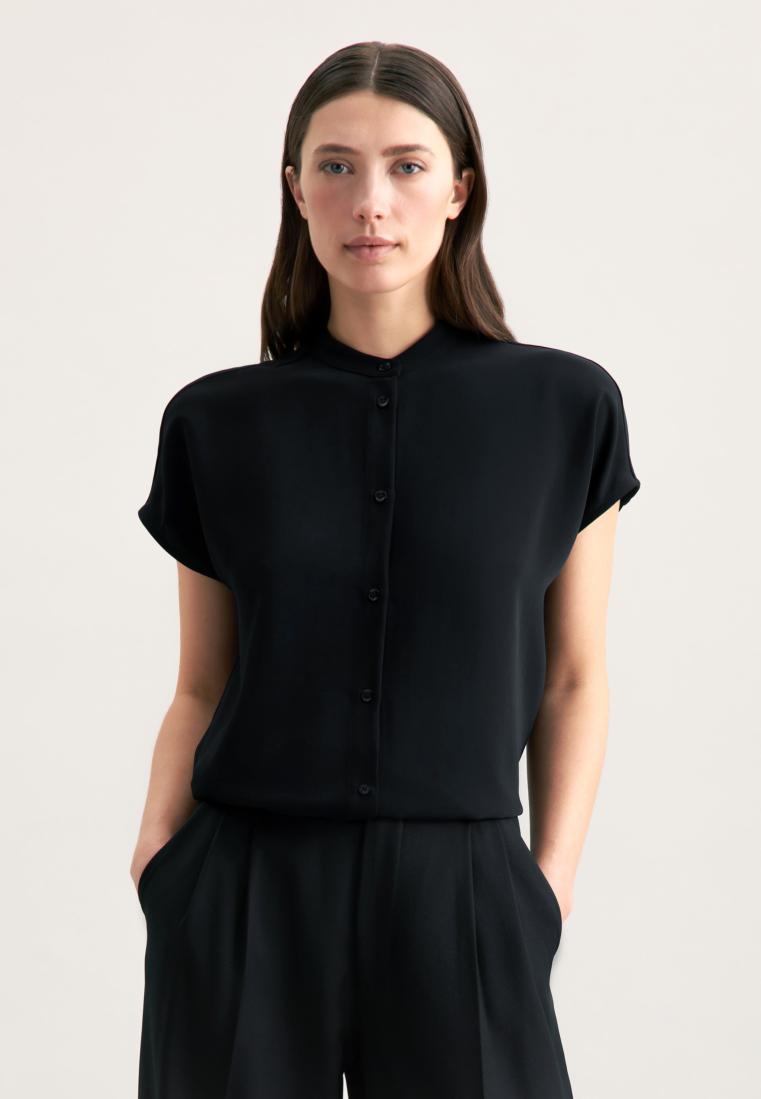 Seidensticker Damen Klassische Bluse »Schwarze Rose« Kurzarm Kragen Uni, Größe L (40)