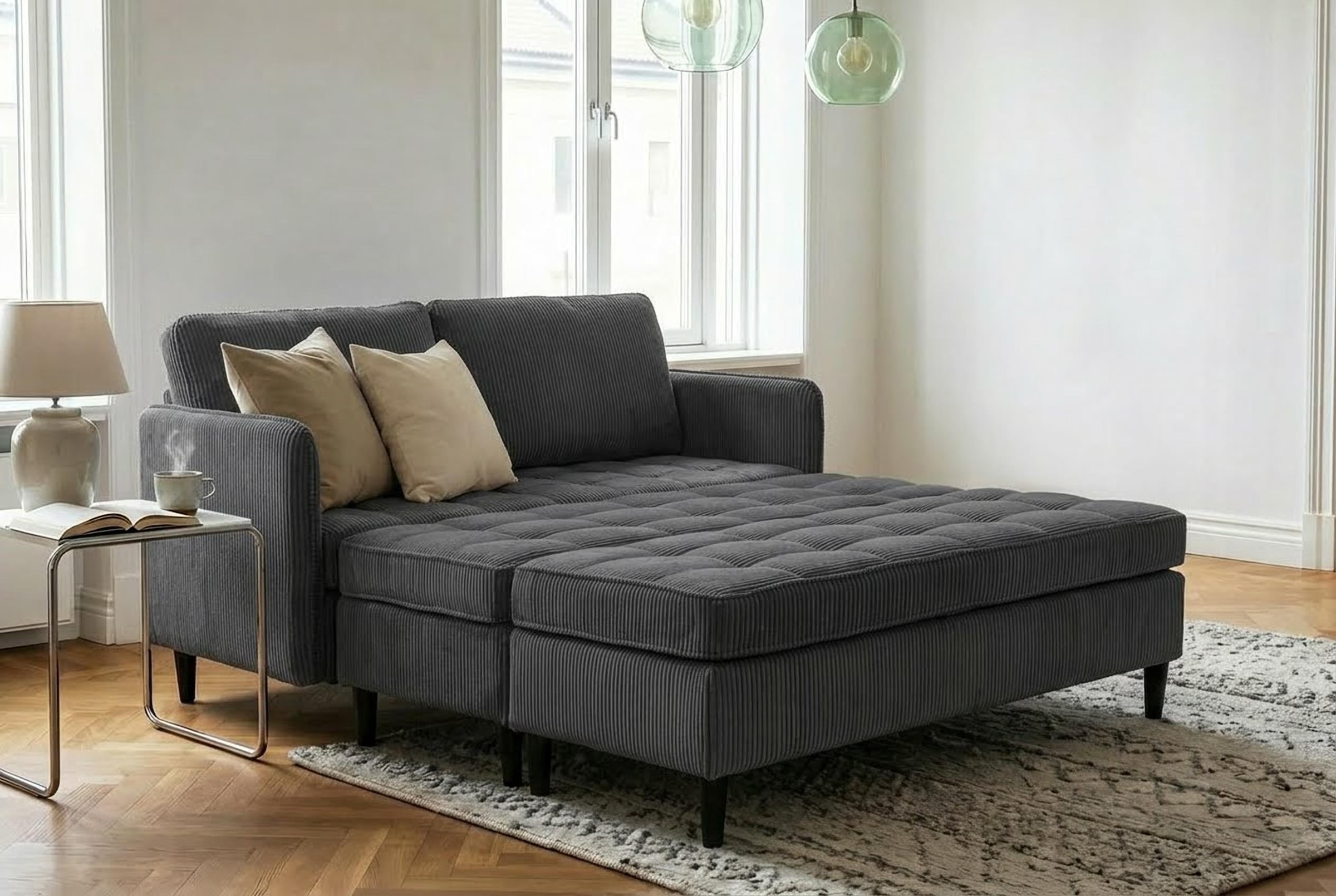 Dorel Home Wohnlandschaft »LINDHUS, Cord, Modulsofa, verschiedene Stellvarianten« Breite als U-Form (254cm) mit Verbindern fixierbar, Recamiere,Stauraum