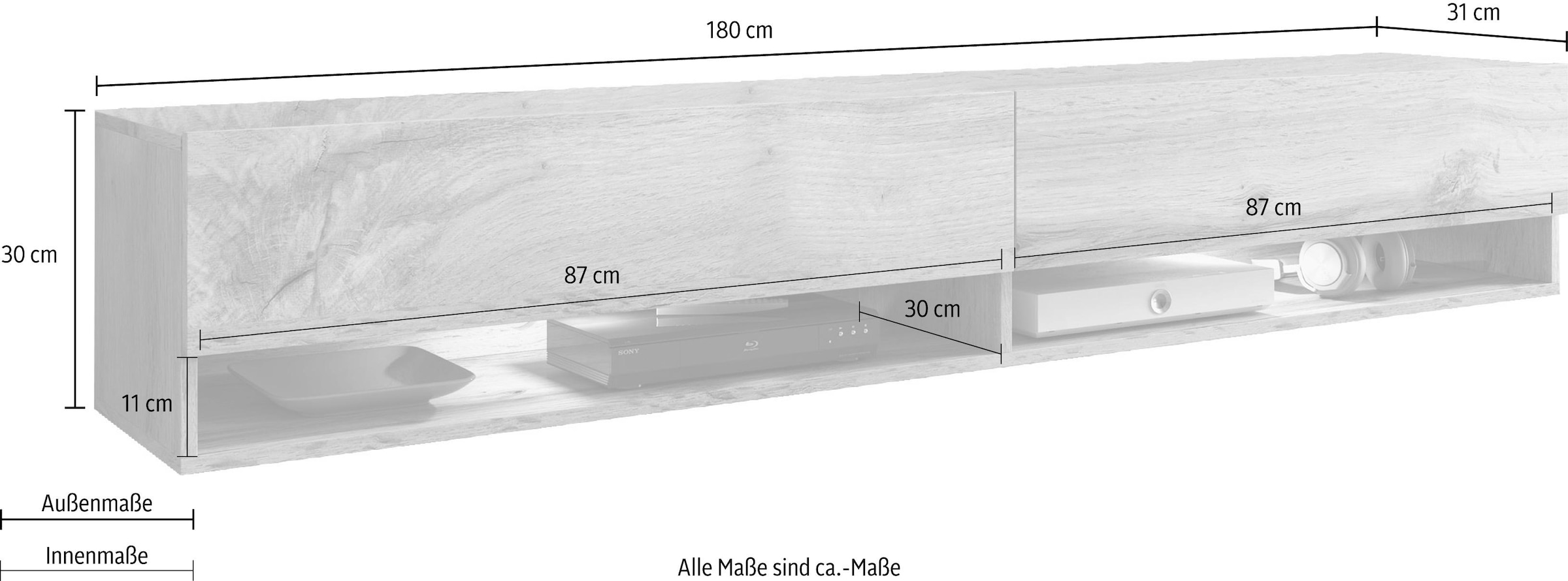 INOSIGN Lowboard, Breite 180 cm, stehend und hängend