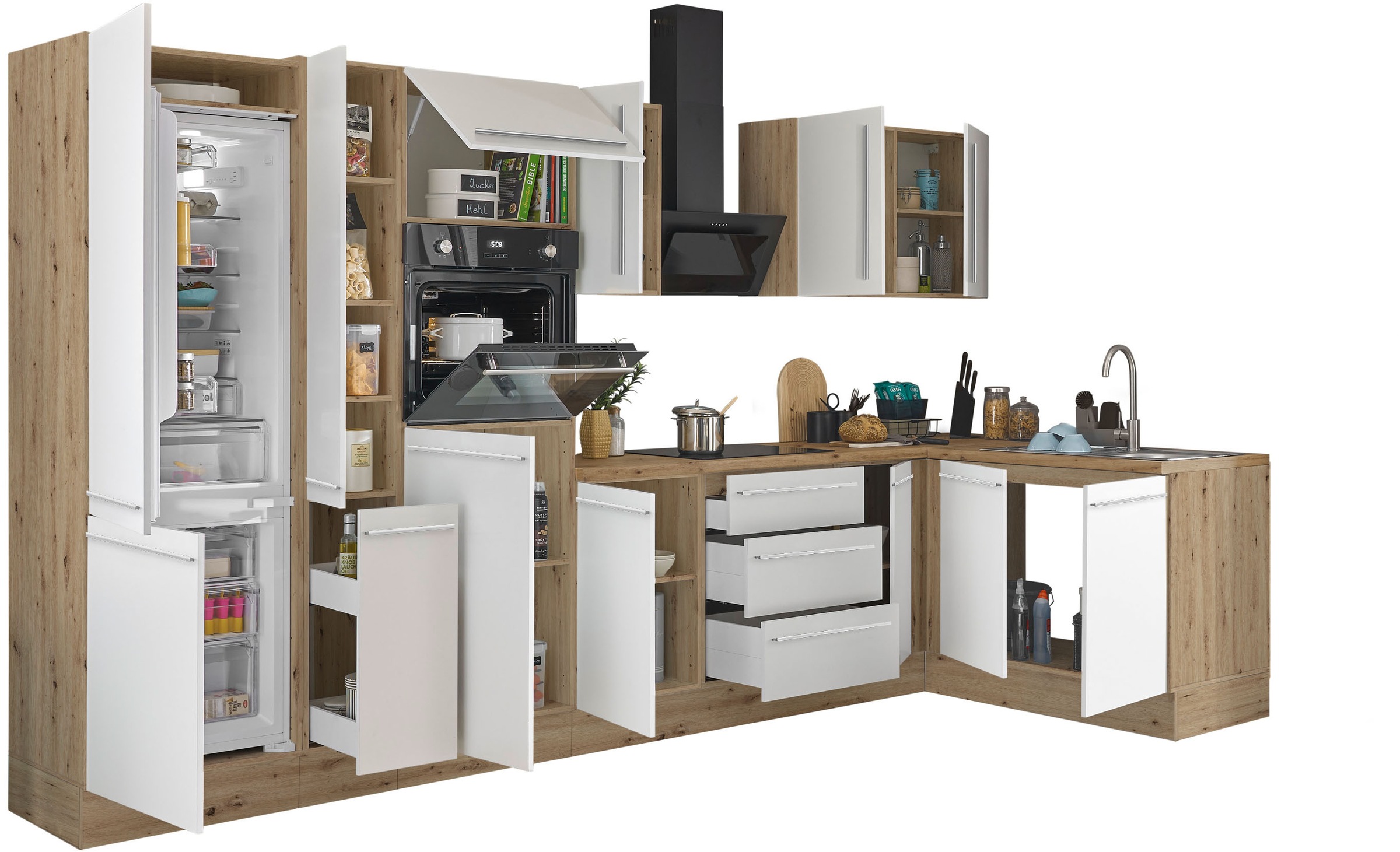 KOCHSTATION Winkelküche »Florida, Stellbreite 360x165 cm« wahlweise mit E-Geräten, mit Softclose für Türen und Schubkästen