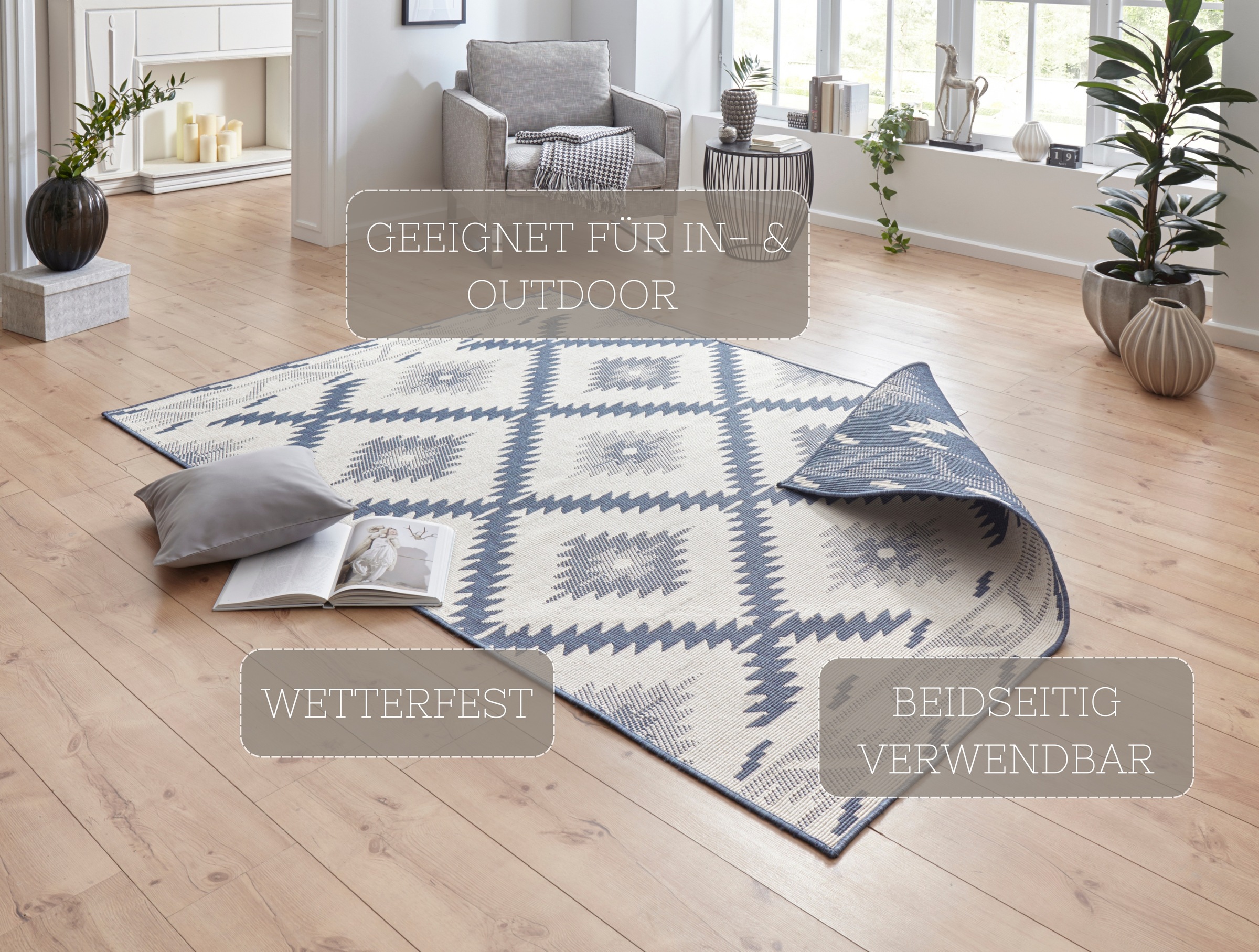 HANSE Home Teppich »Malibu Wendeteppich«, rechteckig, 5 mm Höhe, In-& Outdoor, Wetterfest, Balkon, Läufer, Wohnzimmer, Wasserfest
