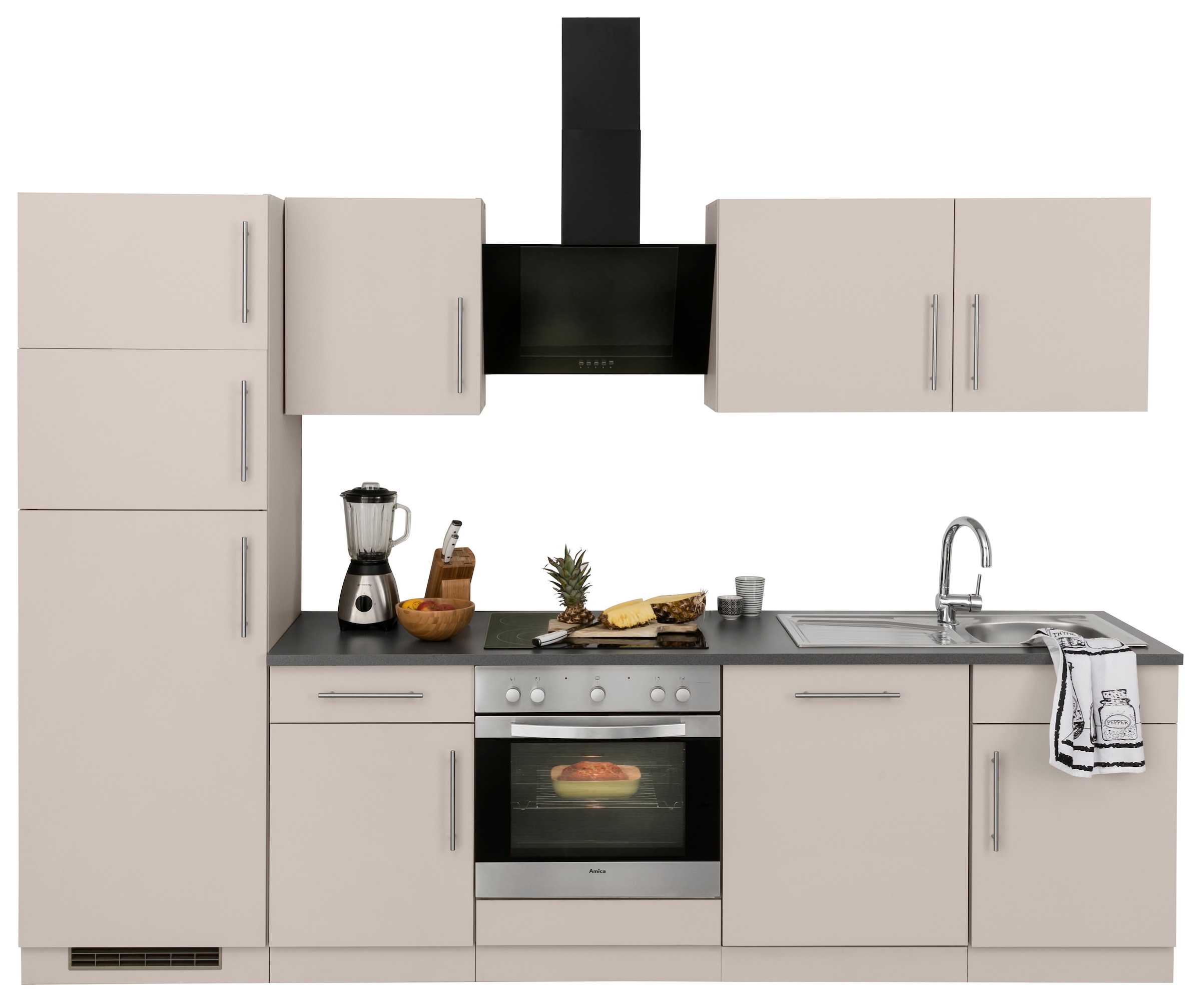 wiho Küchen Küchenzeile E-Geräten im »Cali«, 280 Breite OTTO Shop Online Kühl-Gefrierkombination, mit und cm
