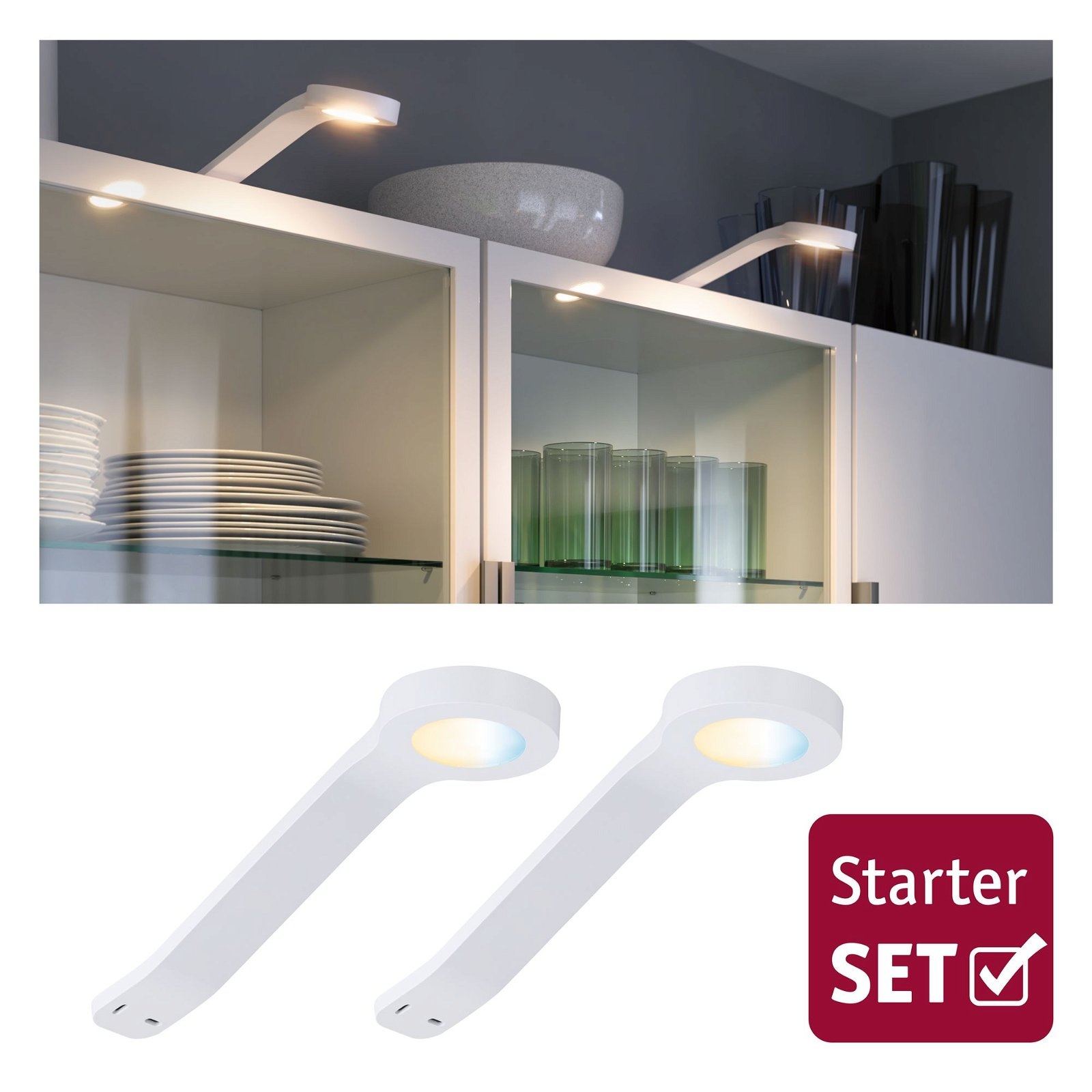Paulmann Unterschrankleuchte »Clever Connect Mike 2x2,5W DC 2700-6500K 12V Weiß matt/Kunststoff«, 2 flammig, Starter-Set