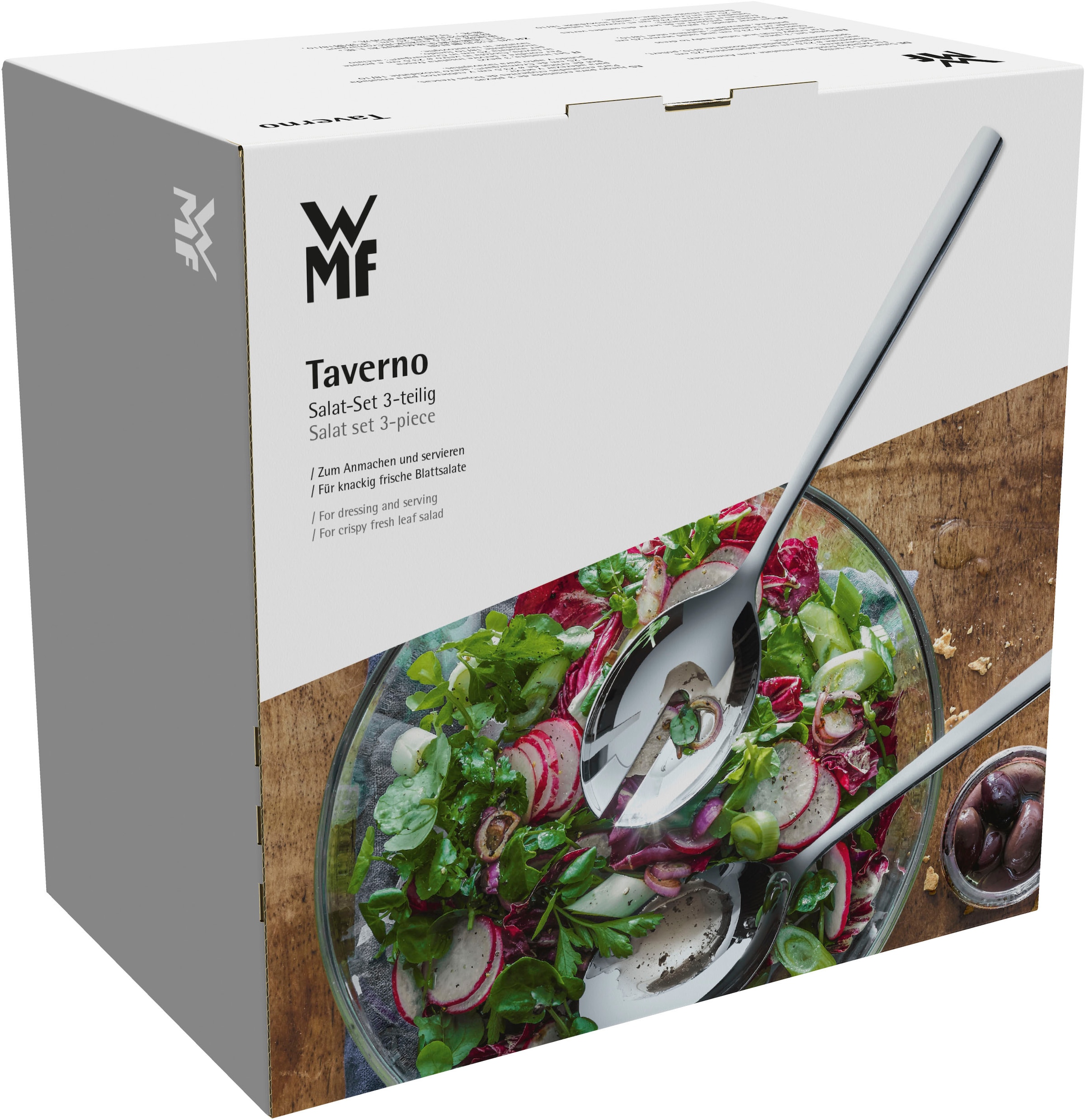WMF Salatschüssel »Taverno«, 3 tlg., aus Glas, inkl. Salatbesteck, stilvolles Design, spülmaschinengeeignet