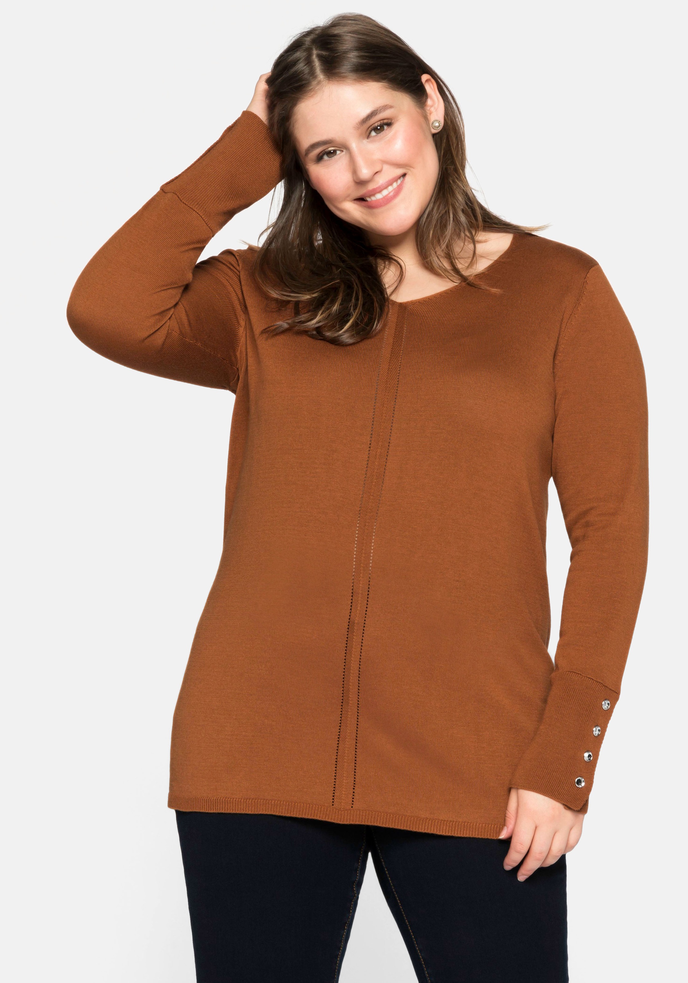 Sheego V-Ausschnitt-Pullover, aus Feinstrick