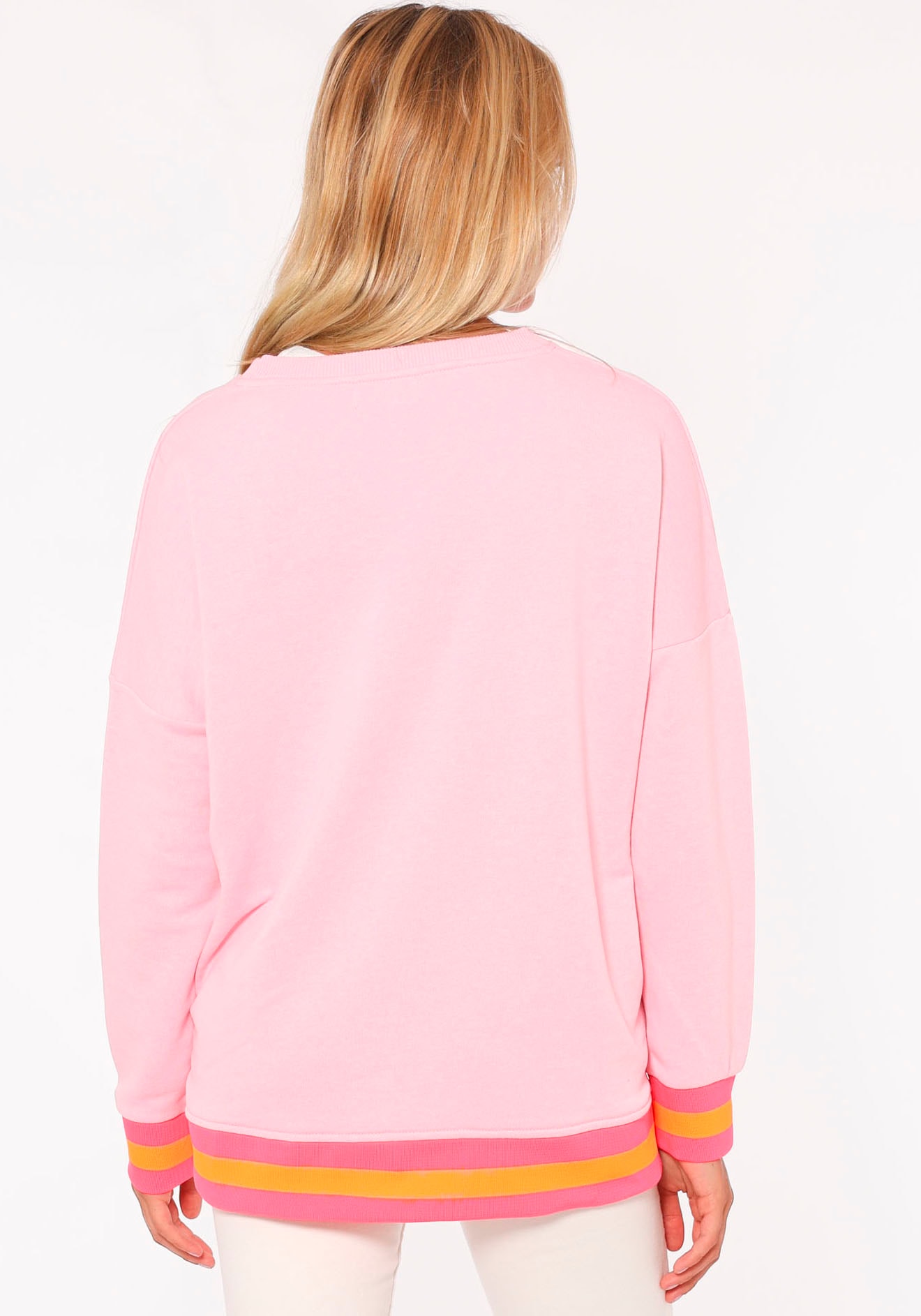 Zwillingsherz Sweatshirt »Dana«, Neon-Bündchen, V-Ausschnitt, Langarm, Front-Stickerei