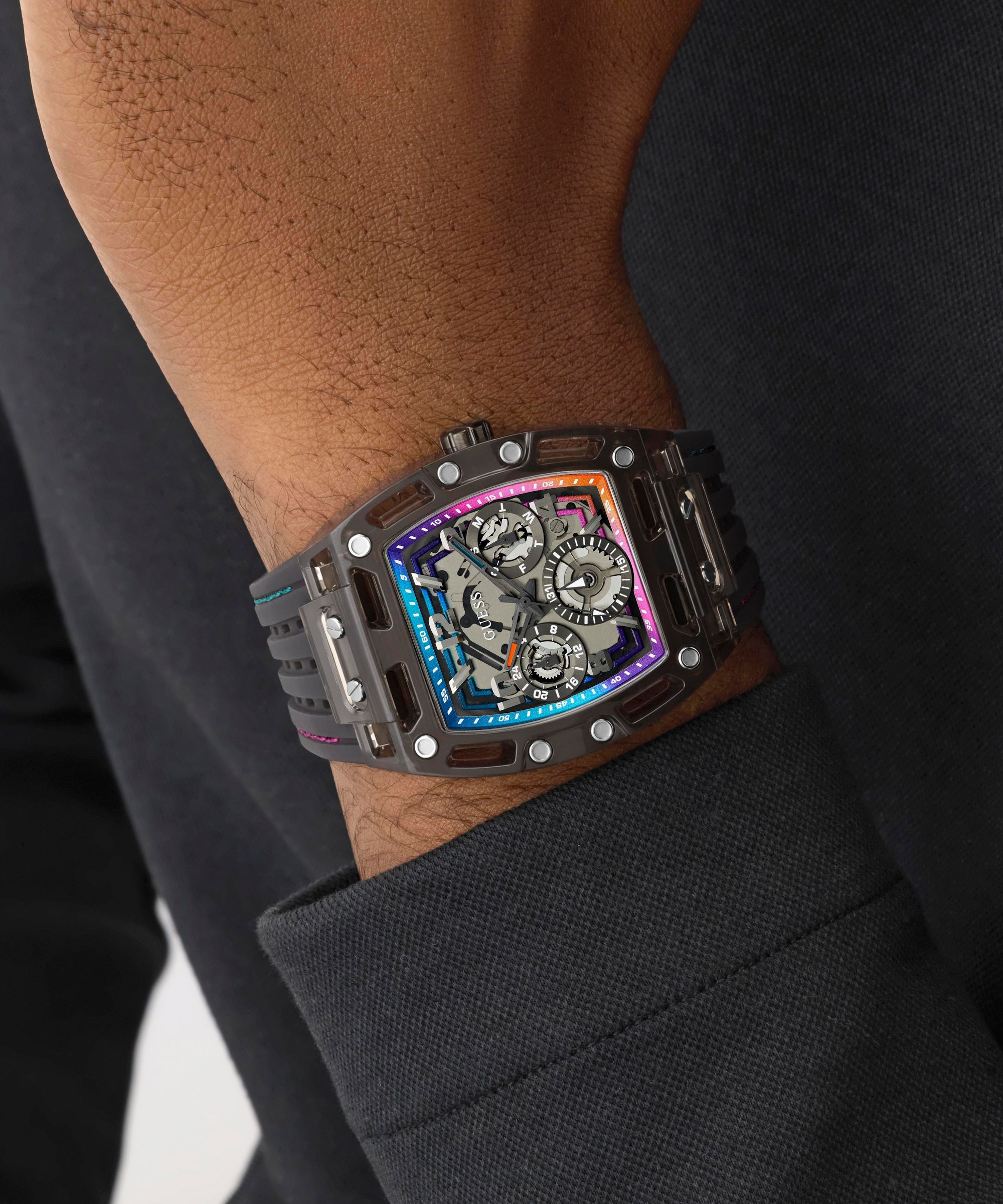 Guess Multifunktionsuhr »PHOENIX« Quarzuhr, Armbanduhr, Herrenuhr, Silikonarmband, analog, Wochentag