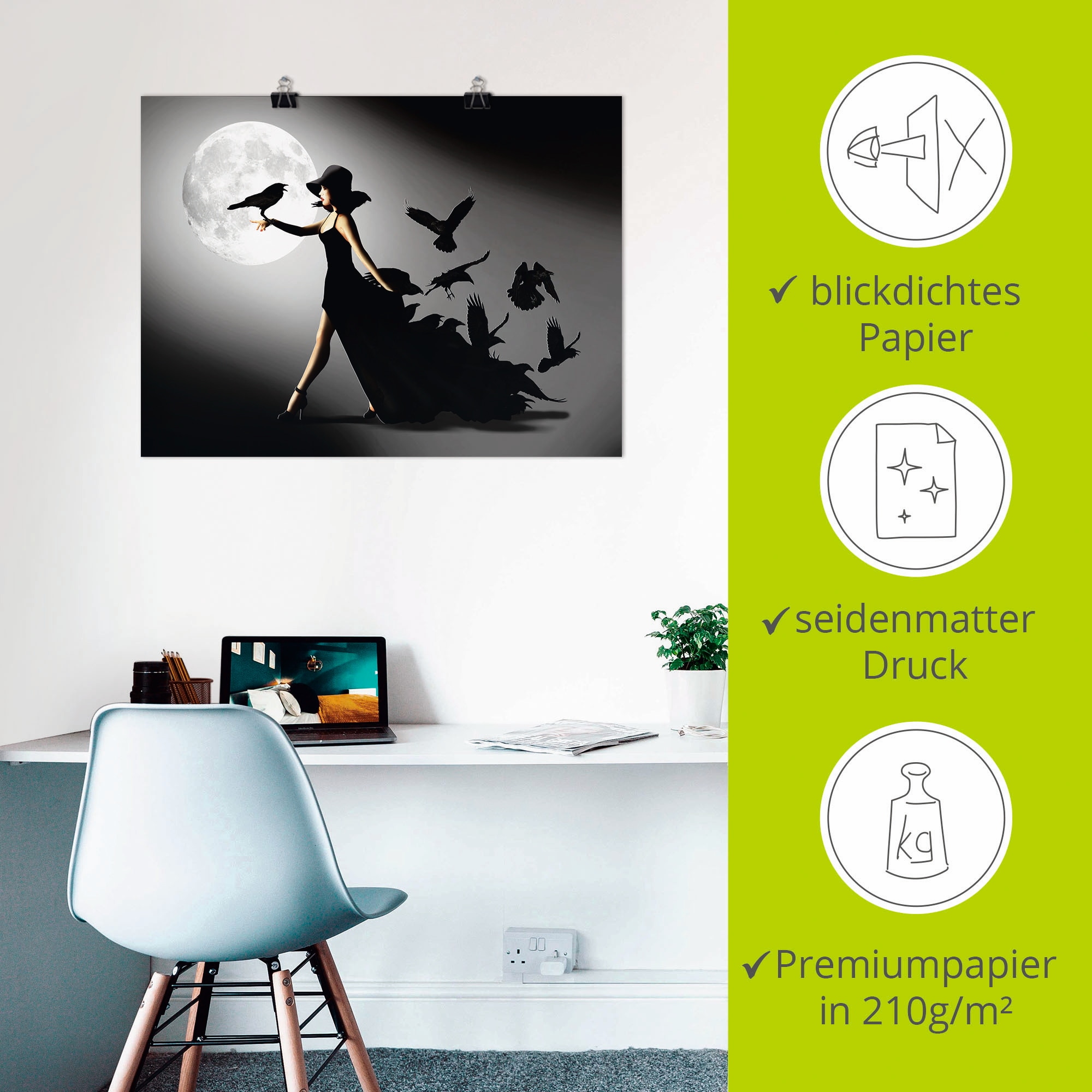 Artland Wandbild »Die Frau mit den Raben« Animal Fantasy 1 Stk. tlg. als Alubild, Leinwandbild, Poster in verschied. Größen