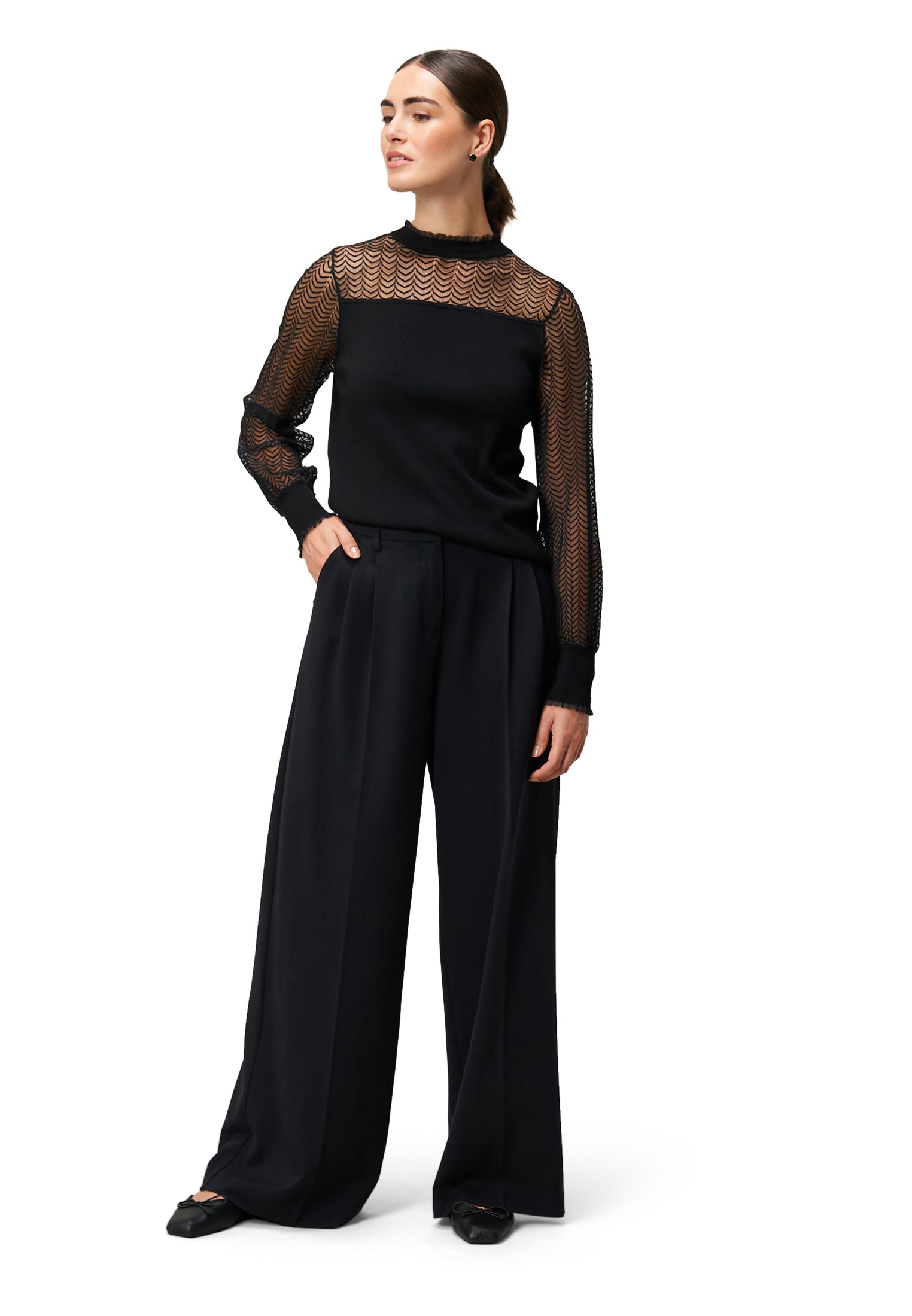 Zero Rundhalspullover »Pullover mit transparenten Ärmeln«