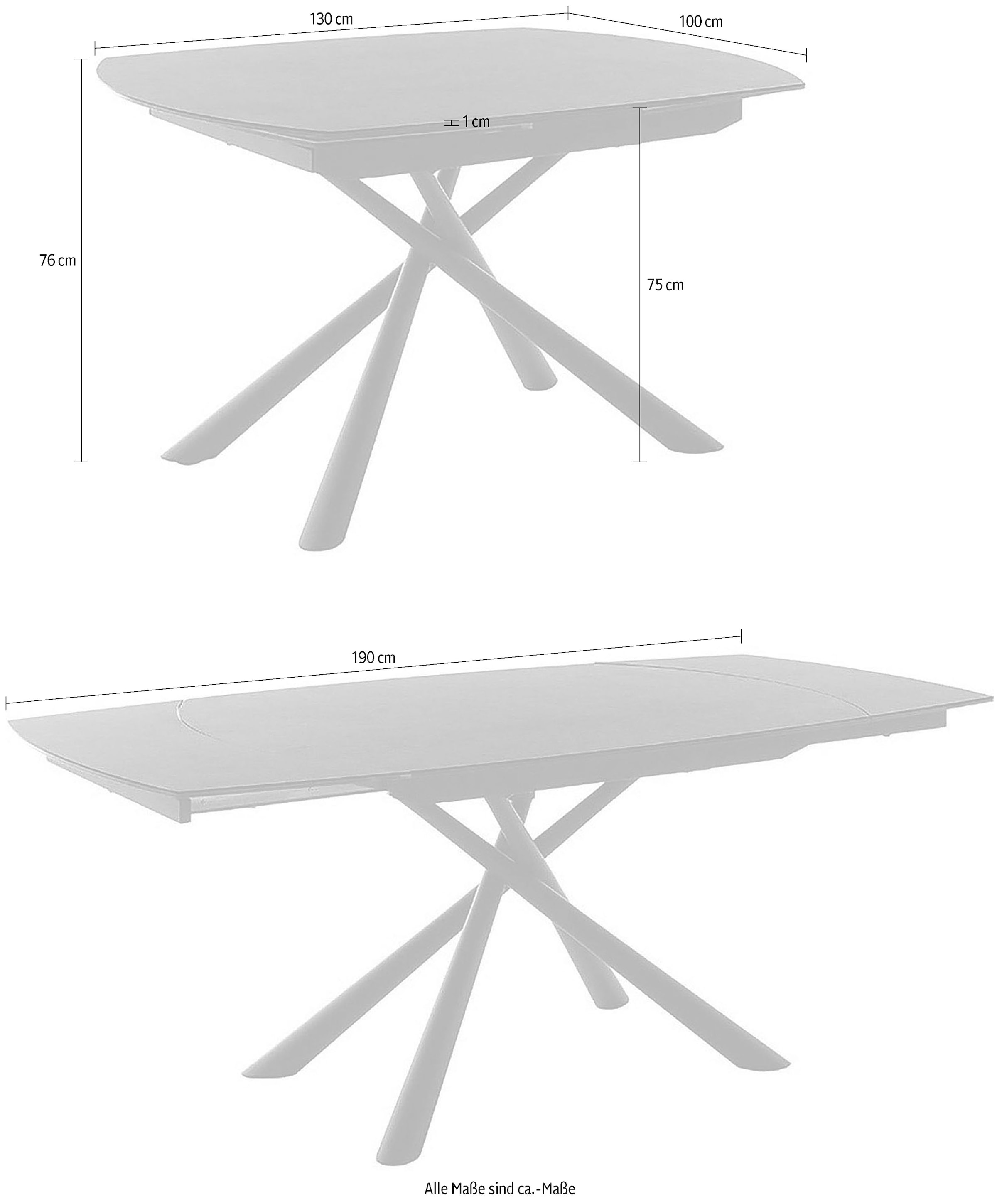 MCA furniture Esstisch »NICOSIA Vierfußtisch 130-190 cm«, (Einzelstück), Keramik, Metall, Rotationsauszug, ausziehbar, Tischplatte 11 mm