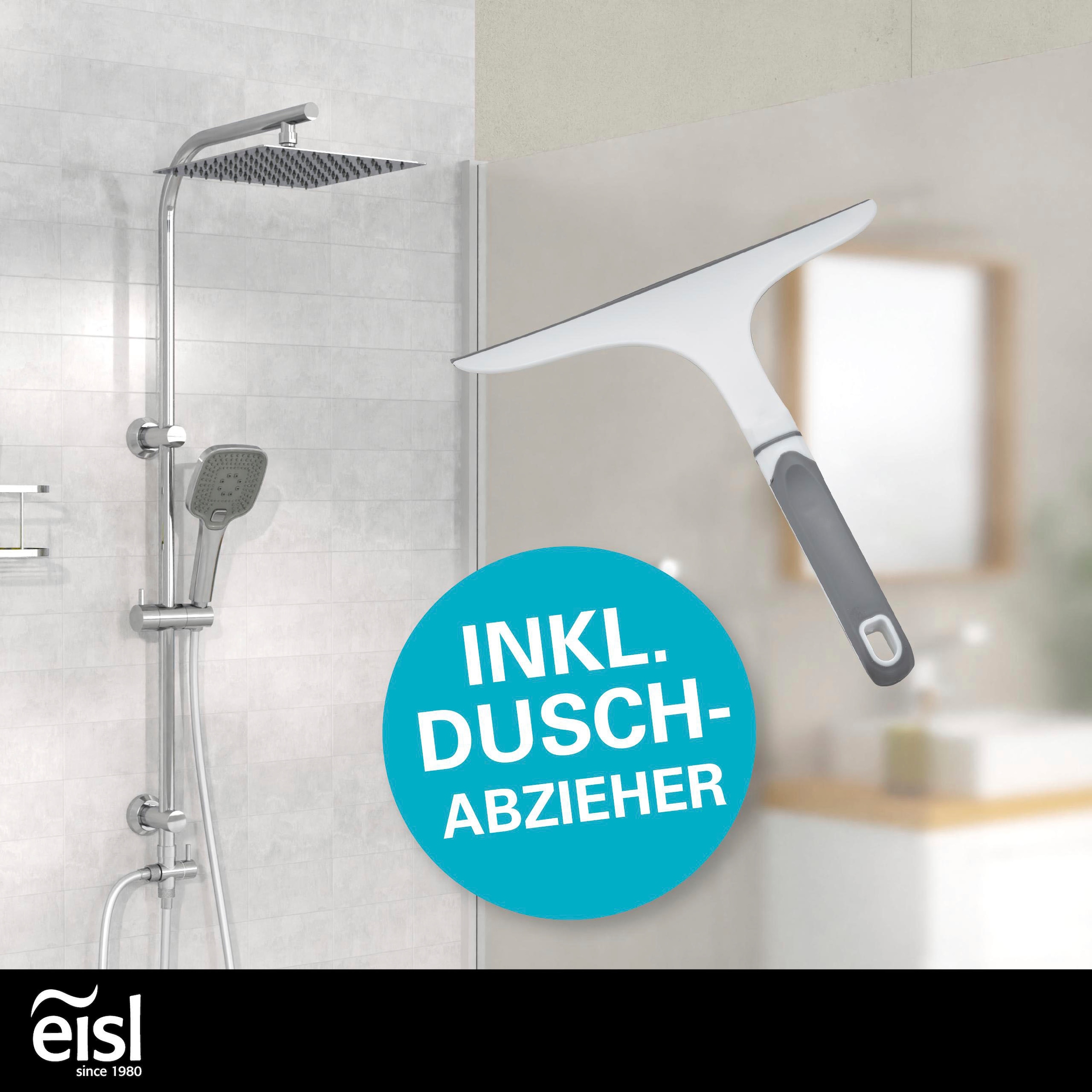 Eisl Brausegarnitur »EASY DELUXE«, Regendusche, Antikalk, höhenverstellbar, inkl. Duschabzieher