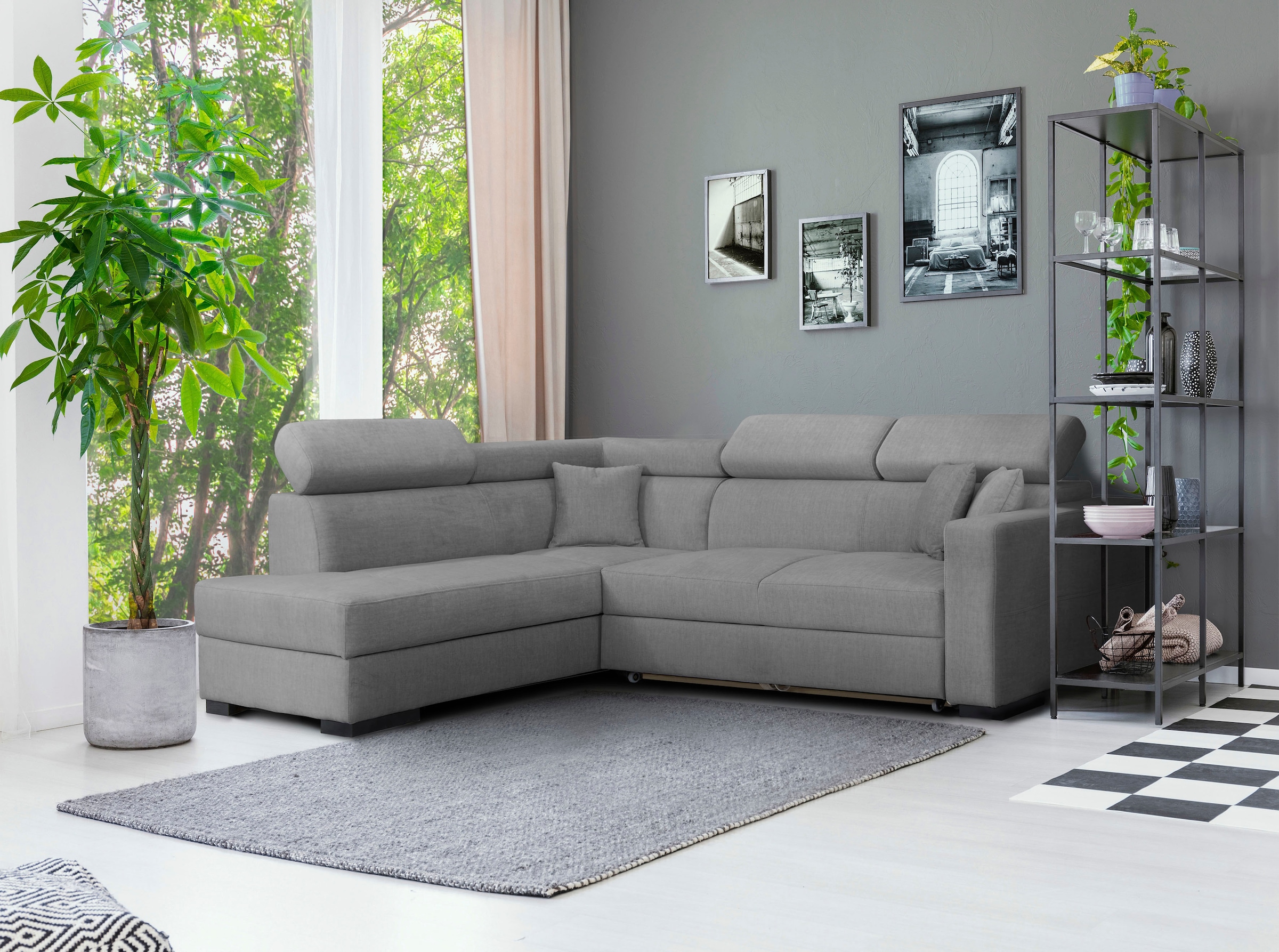 Home affaire Ecksofa »Tulio L-Form«, wahlweise mit Bettfunktion und Bettkasten, incl. 3 Zierkissen