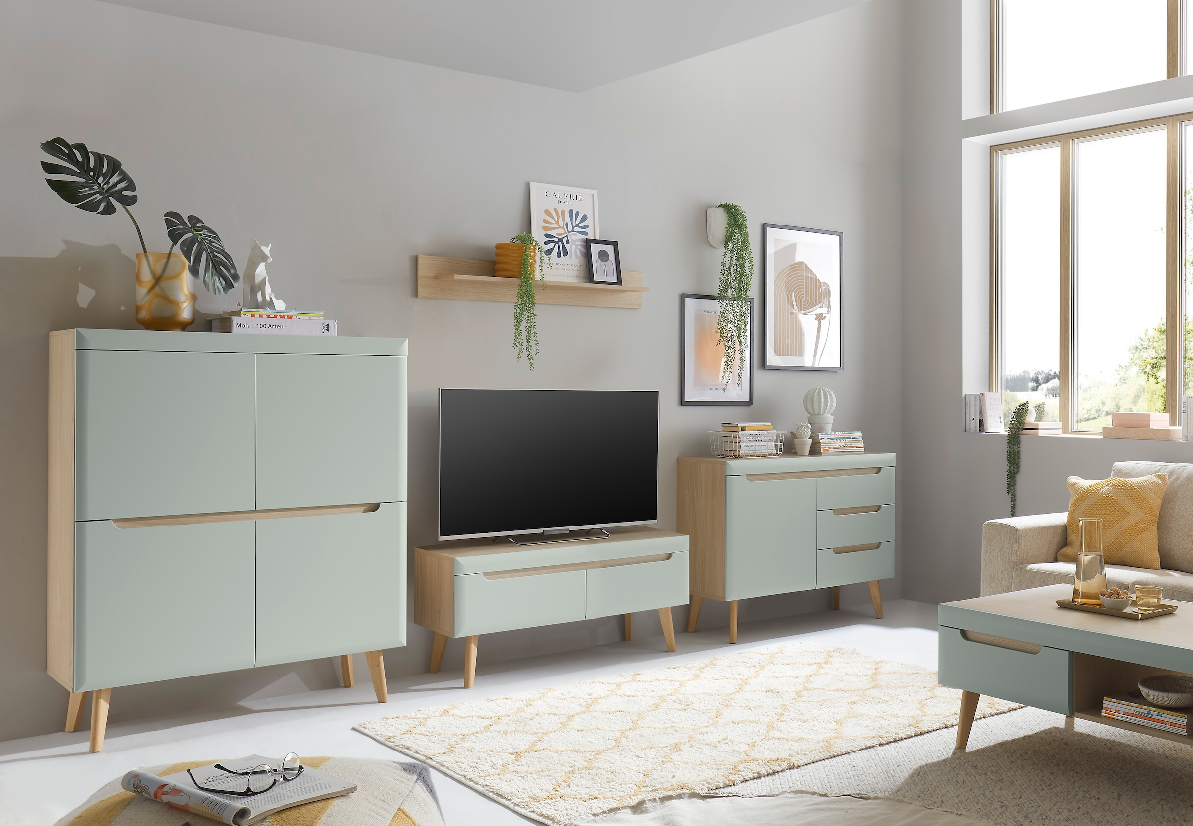 INOSIGN Sideboard »Torge, Anrichte, Kommode, Schubladenschrank«, (1 St.), abgeschrägte Füße, drei Farben, Scandi Design, 107 cm breit