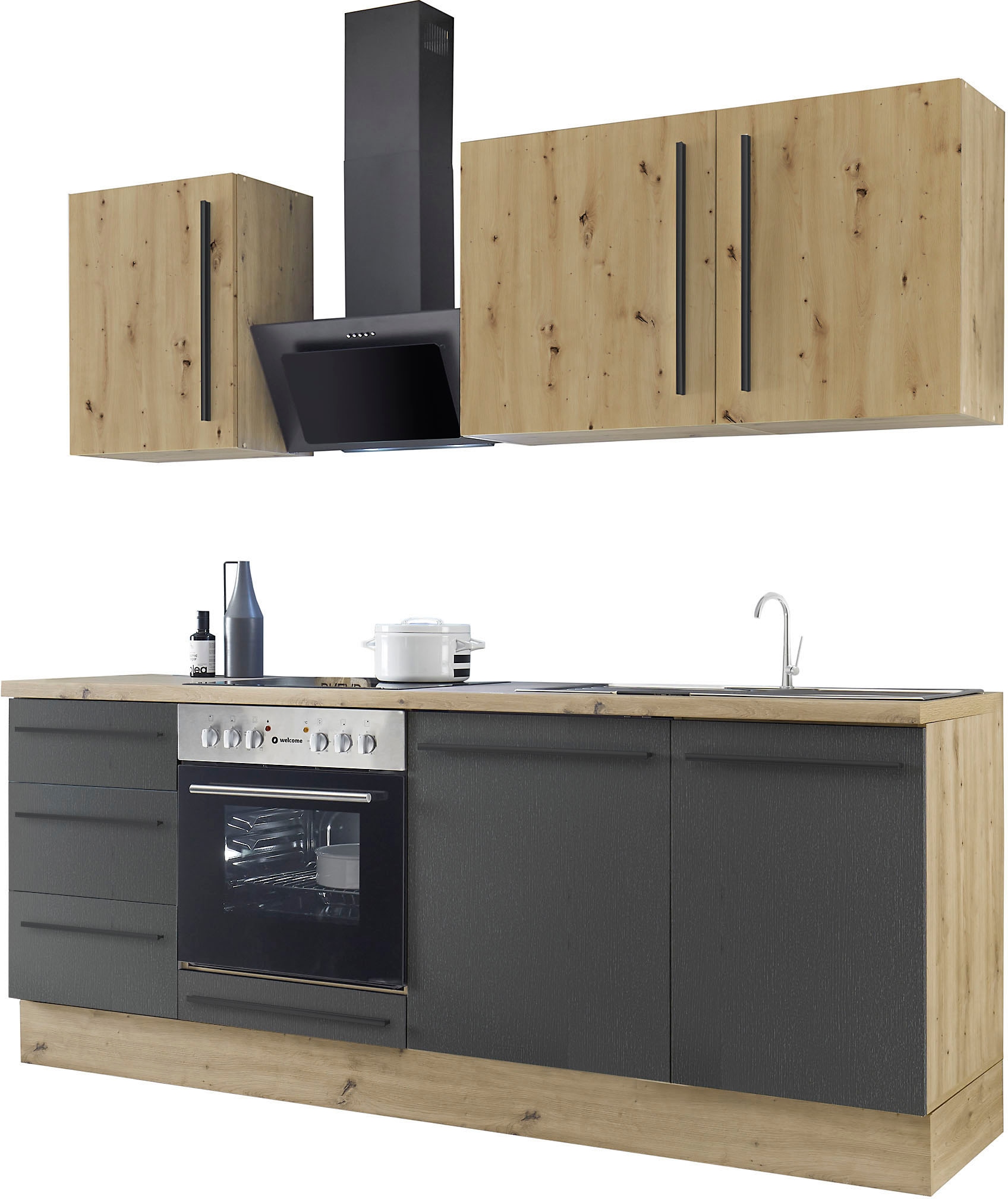 KOCHSTATION Küchenzeile »KS-Florida mit 38mm starker Arbeitsplatte«, Breite 220 cm, wahlweise mit E-Geräten, Soft-Close-Funktion