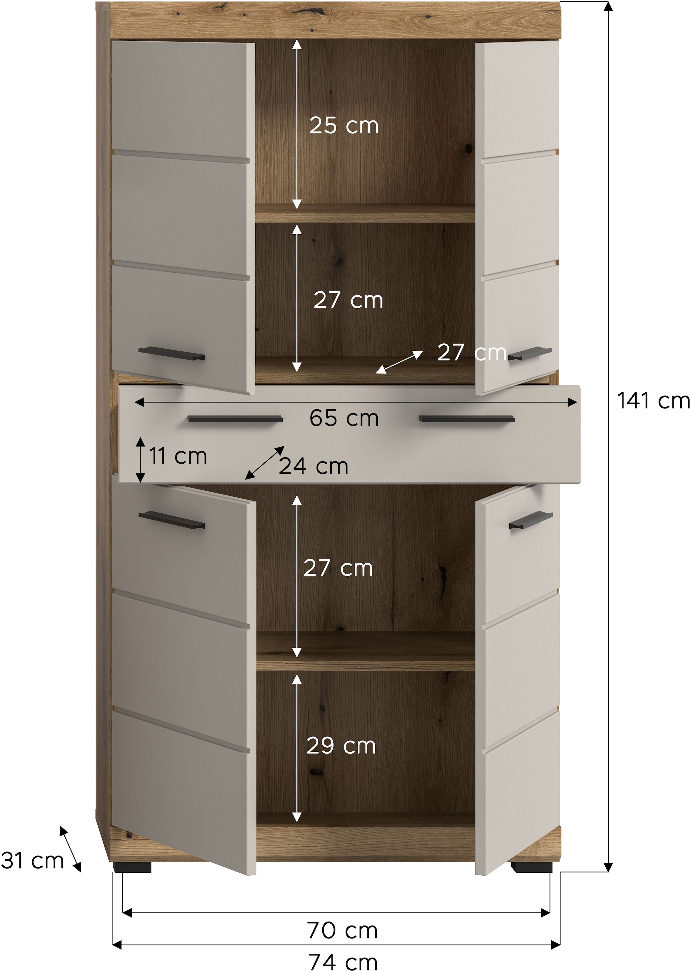 welltime Midischrank »SIENA, Breite 74cm, 4 Türen, 1 Schubkasten, 4 Fächer, MDF-Front« TOPSELLER!,  in verschiedenen Farben erhältlich, Badmöbel, Badschrank, Schrank, Bad