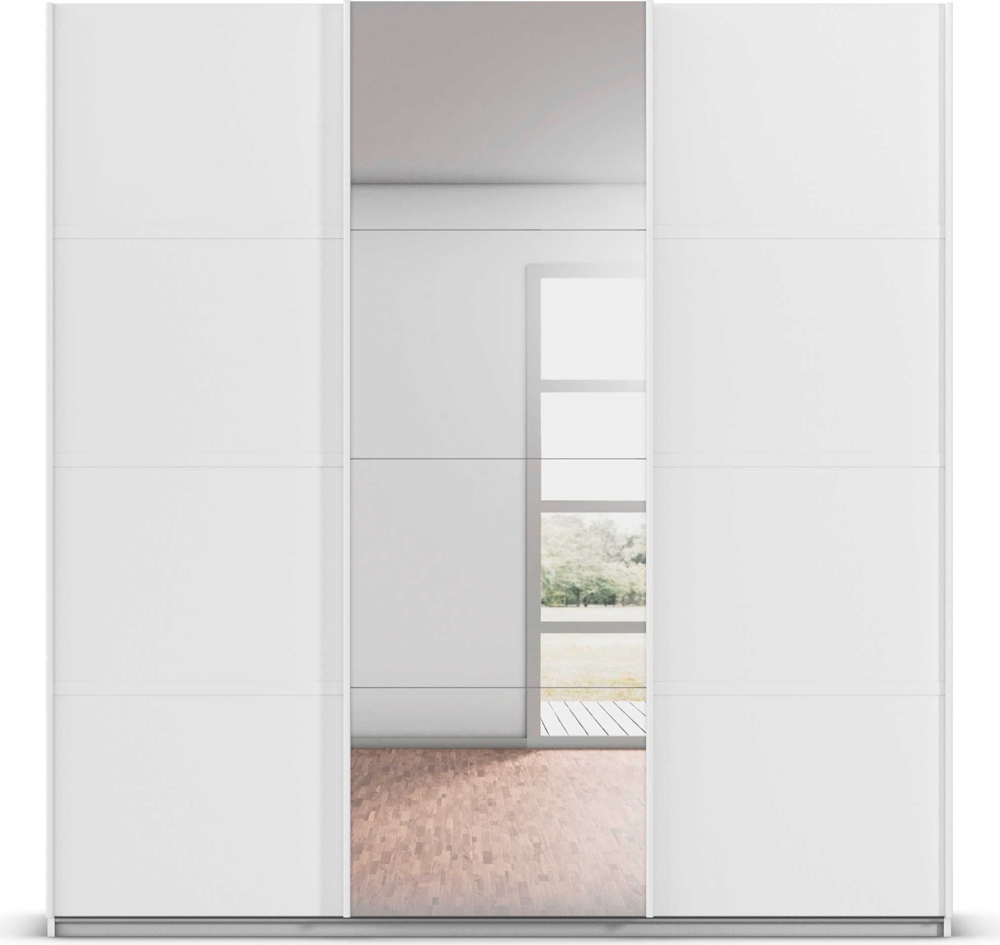 rauch Kleiderschrank »Schwebetürenschrank OTTO´s Choice Garderobe Schrank TOP ANGEBOT Avola« in 3 verschiedenen Ausstattungen BASIC/CLASSIC/PREMIUM inkl. Spiegel,  mit eleganten Zierleisten in Chrom, Schwarz oder Weiß MADE IN GERMANY