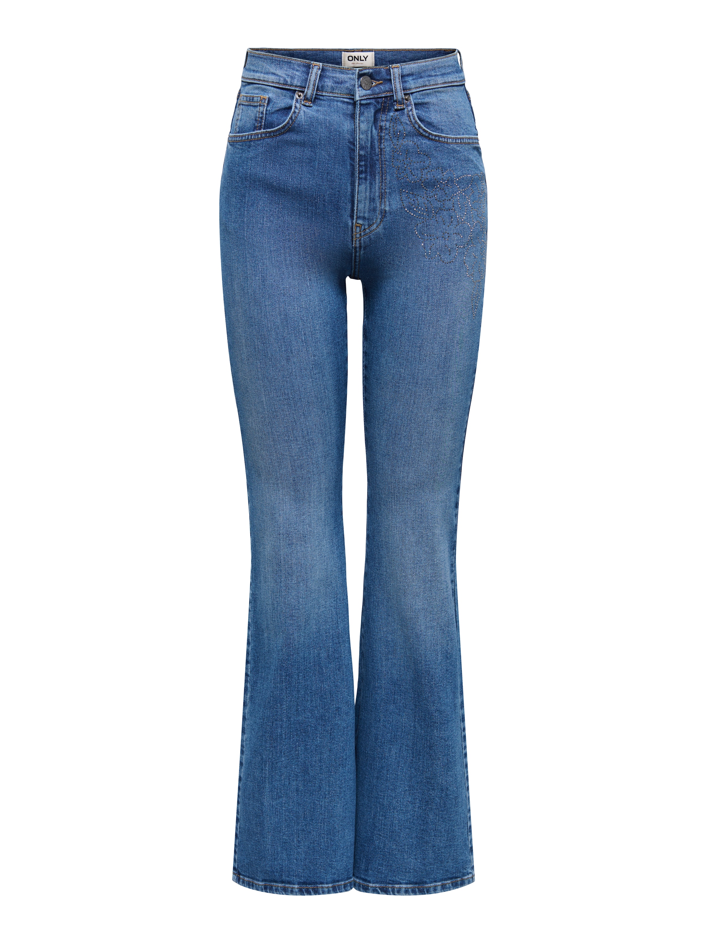 ONLY Bootcut-Jeans »ONLJUICY HW FLARE RHINESTONE DNM AZG« mit dezenter Verzierung