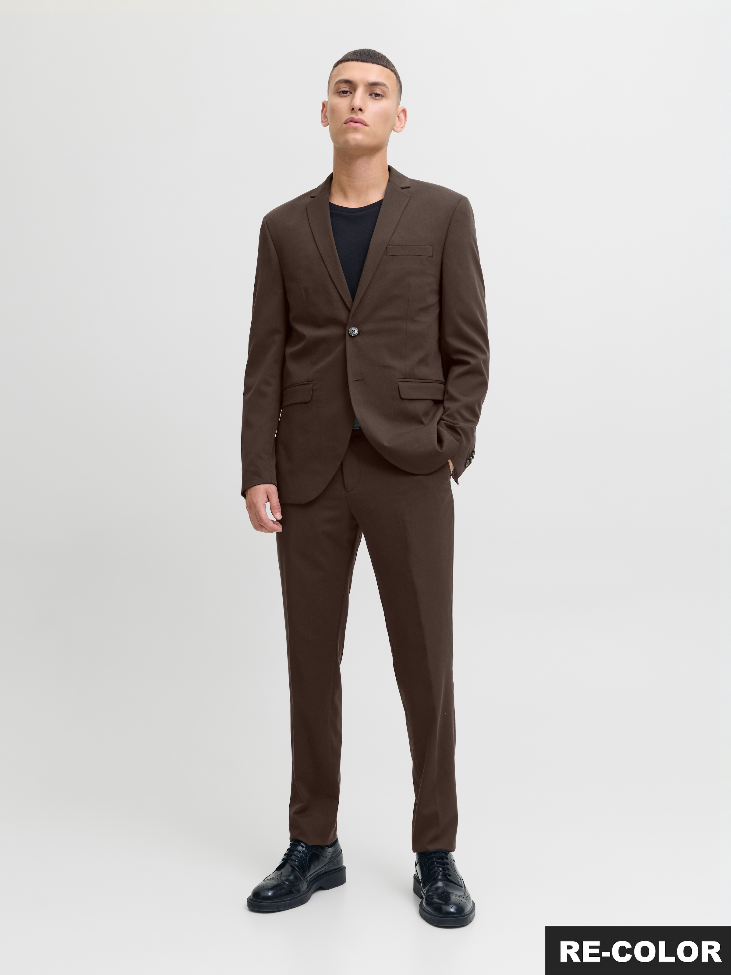 Jack & Jones Anzug »JPRFRANCO Extra schmal, pflegeleicht, stilvoll mit fallendem Revers«, (Packung, 2 tlg.), slim fit, unifarben, modisch, slim fit, Kunstfaser