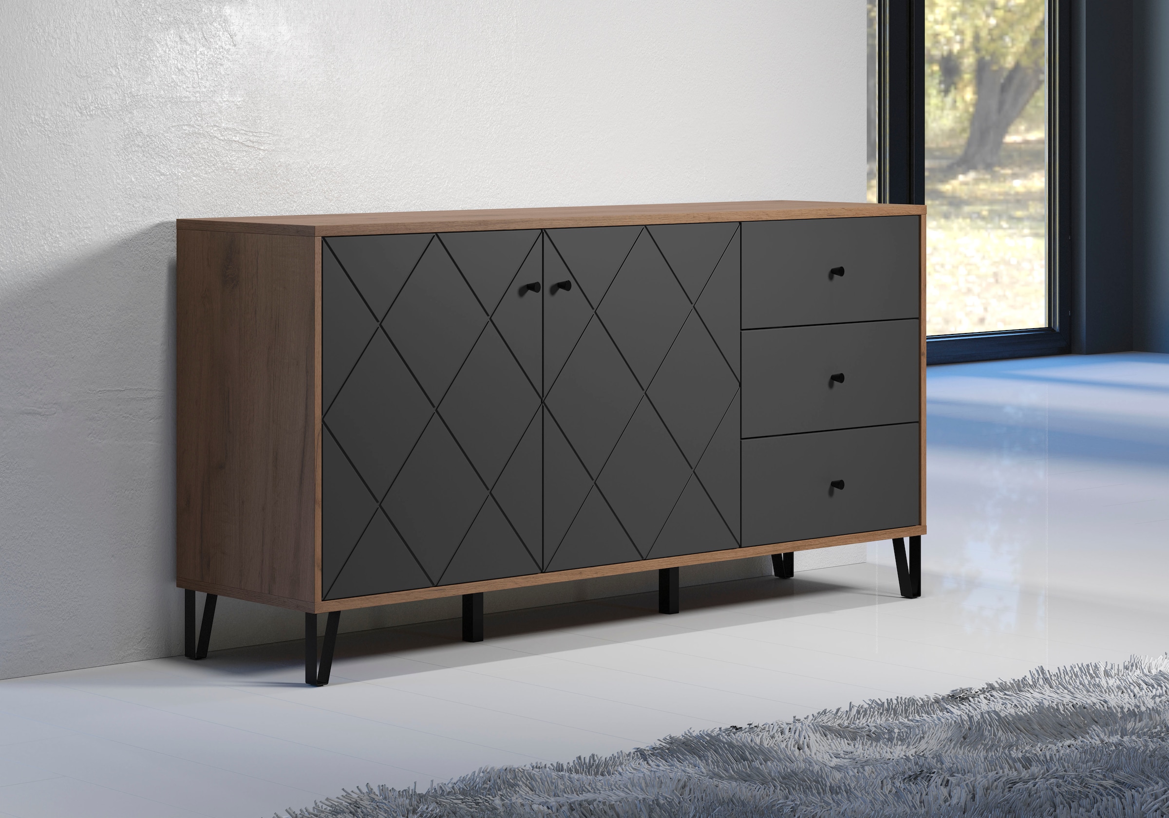 Home affaire Sideboard »Molveno« 1 Stk. tlg. Sideboard, 2 Türen, 3 Schubkasten & Soft-Close - (B/T/H) 183/40/76 cm