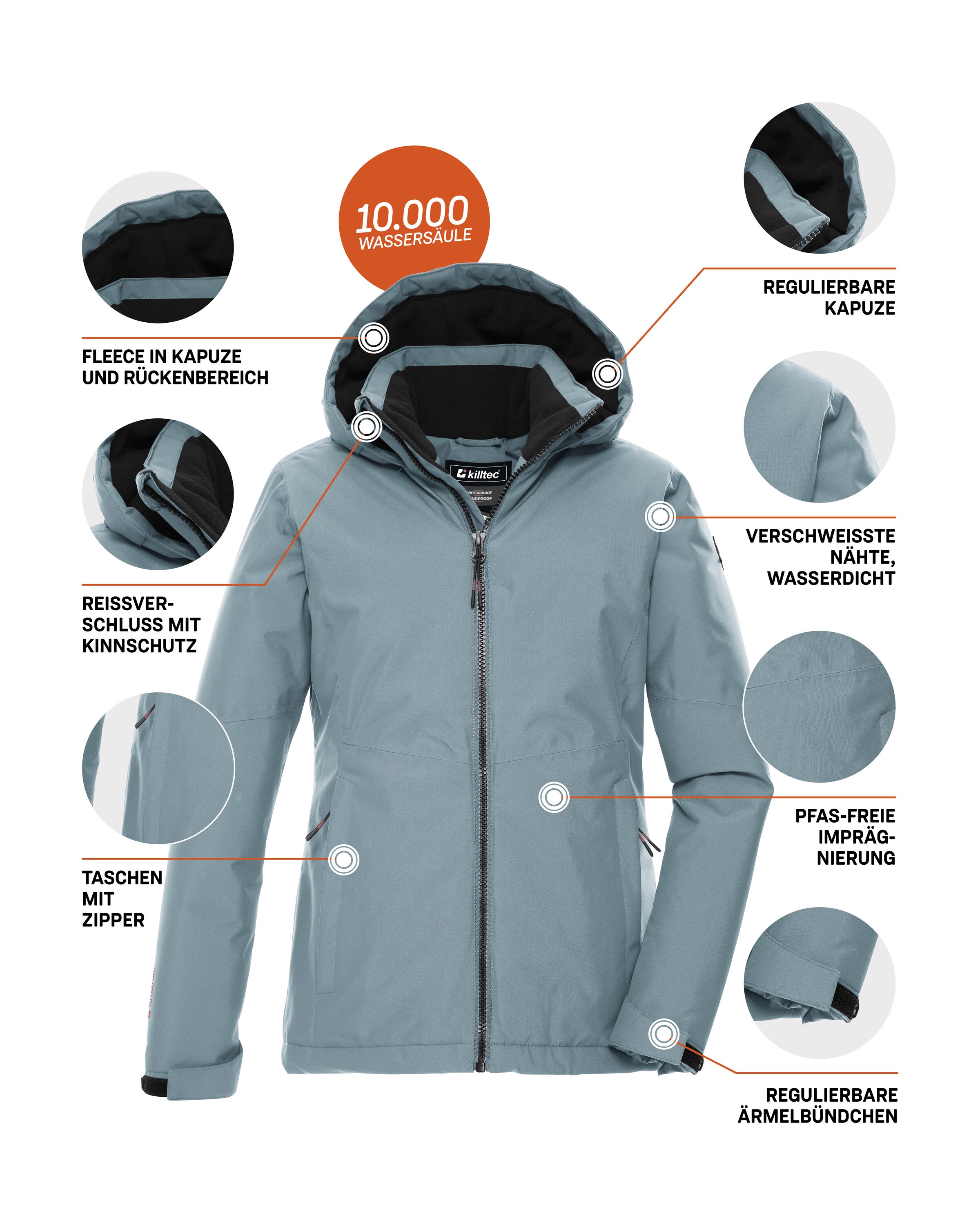 Killtec Funktionsjacke »KOW 217 GRLS JCKT«, Wind- und wasserdichte Kinderjacke mit Fleece und verstellbarer Kapuze
