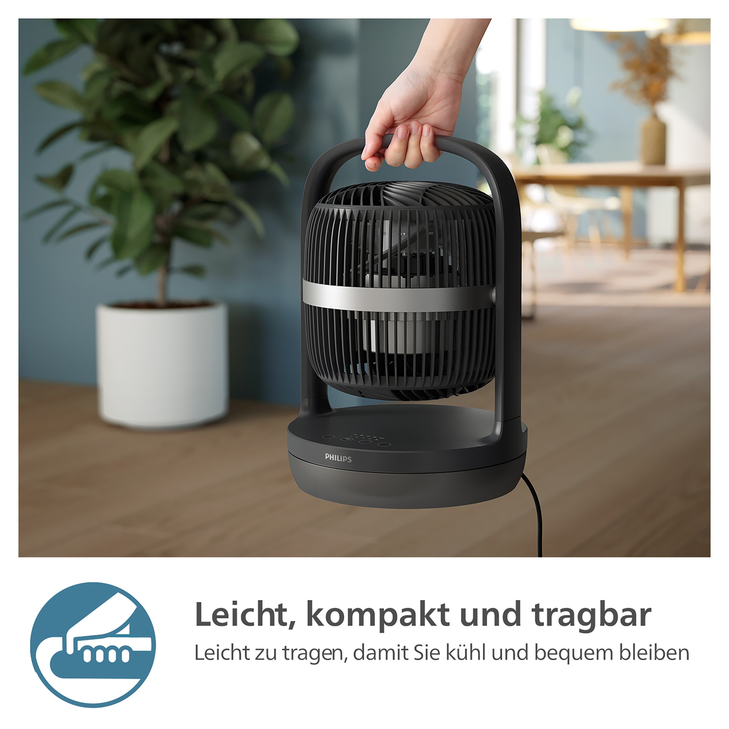 Philips Tischventilator »CX3050/01 Serie 3000, mit extrem leiser SilentWings-Technologie, 19 dB«, mit 180°-Neigung, 12-Stunden-Timer, für Schlafzimmer, Haus & Büro