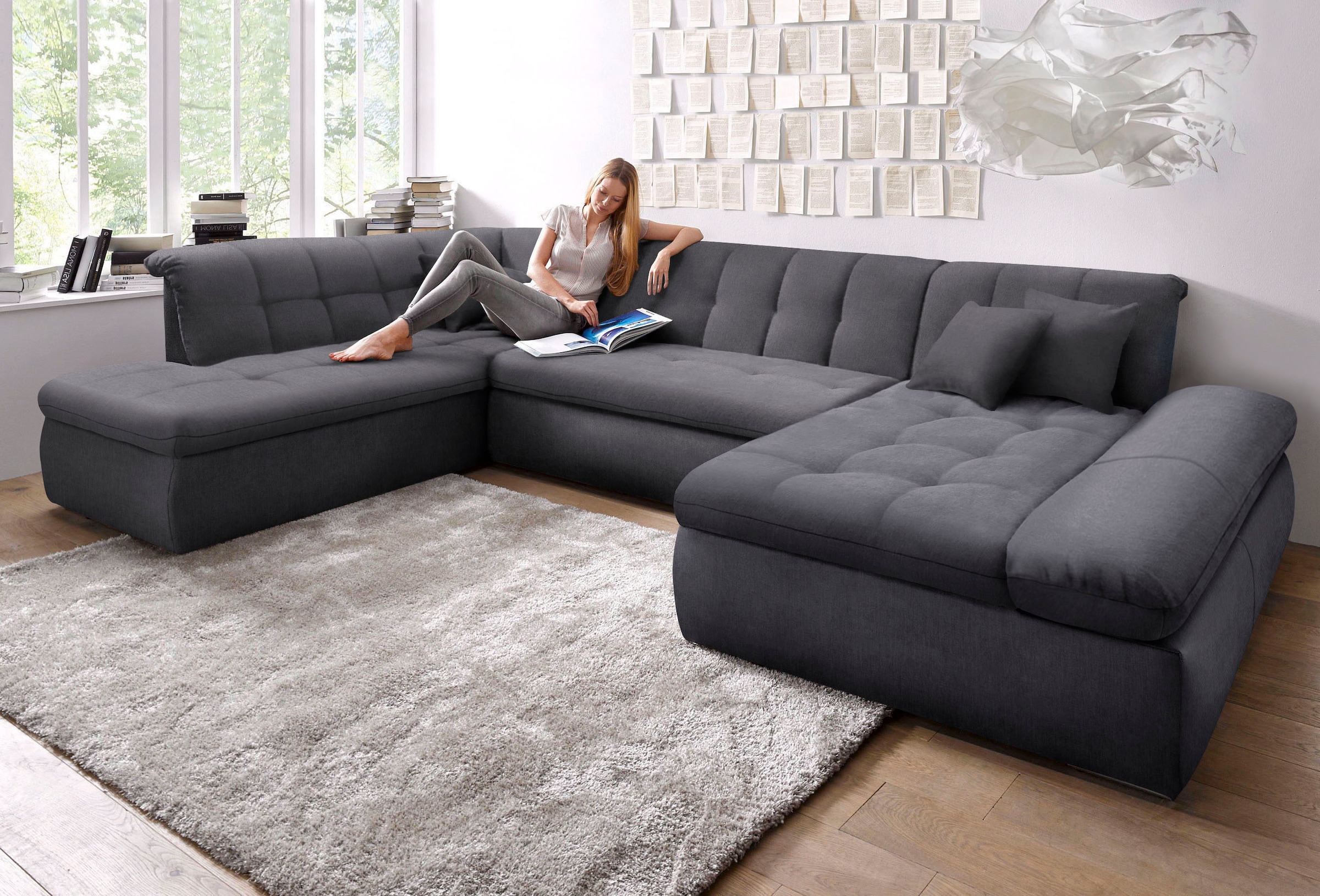 DOMO collection Wohnlandschaft »Moric Luxus incl. Zierkissen«, U-Form, bis 140kg pro Sitzplatz belastbar, XXL B/T/H: 353/216/80 cm